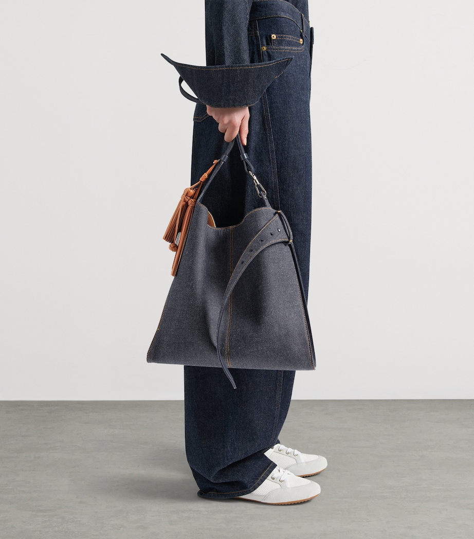 Medium Denim Belted Shoulder Bag INDIGO BLUE Image 3