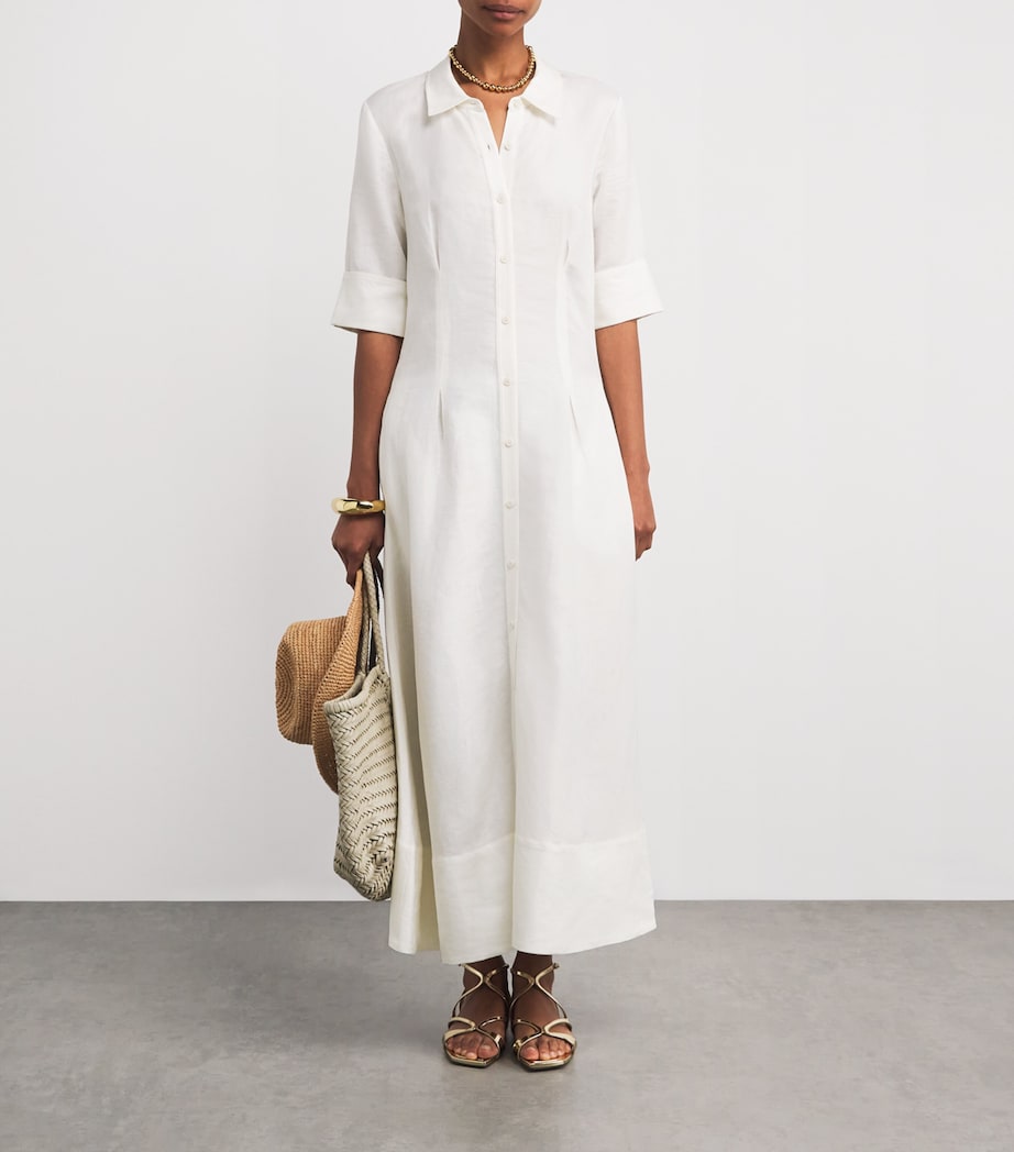 Linen-Blend Claudine Midi Shirt Dress WHITE Image 2