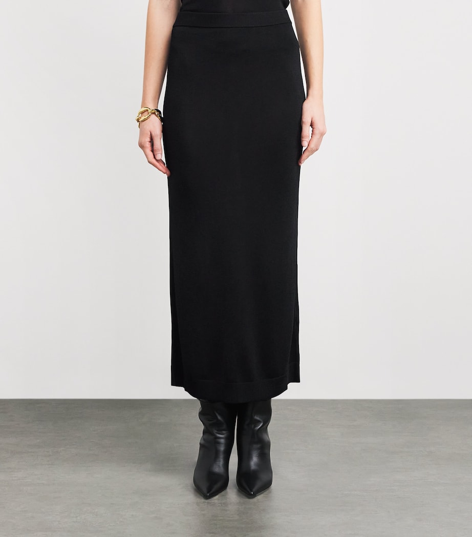 Knitted Column Midi Skirt 001 BLACK Image 3