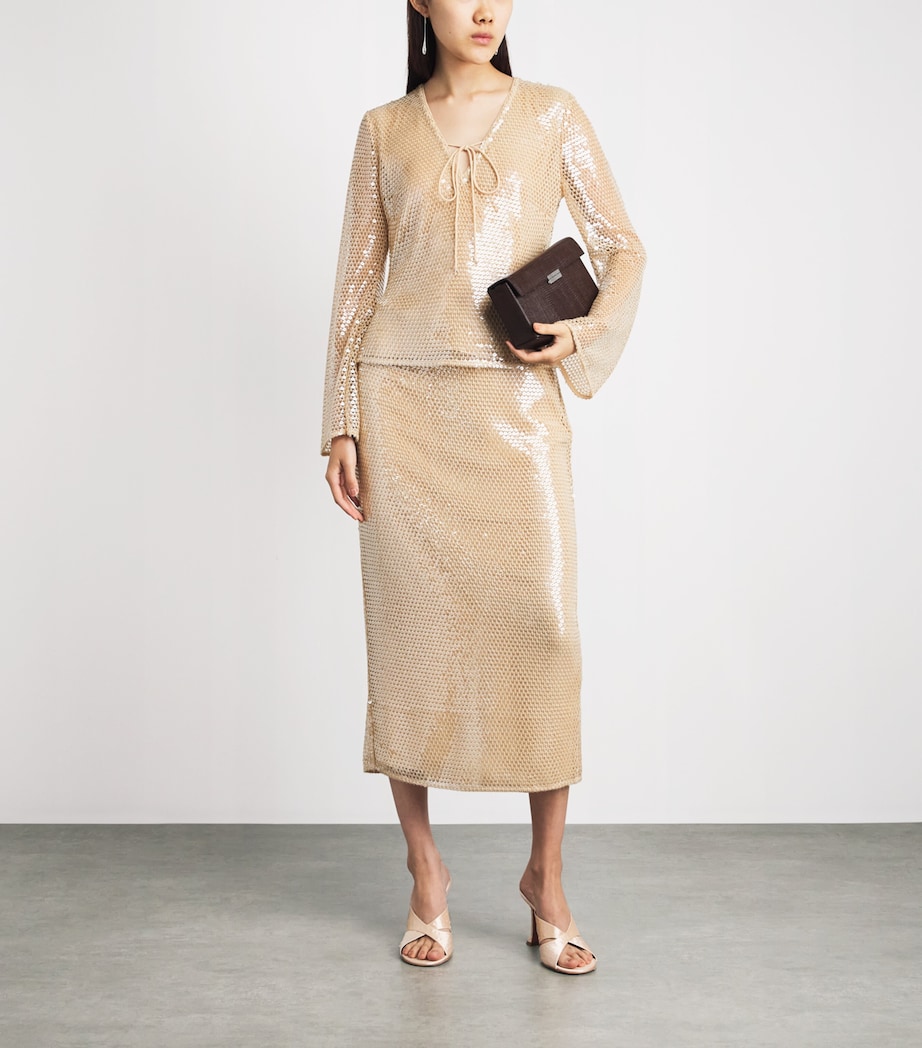 Toccin Womens Sequinned Zuri Blouse Sand Dune Image 2