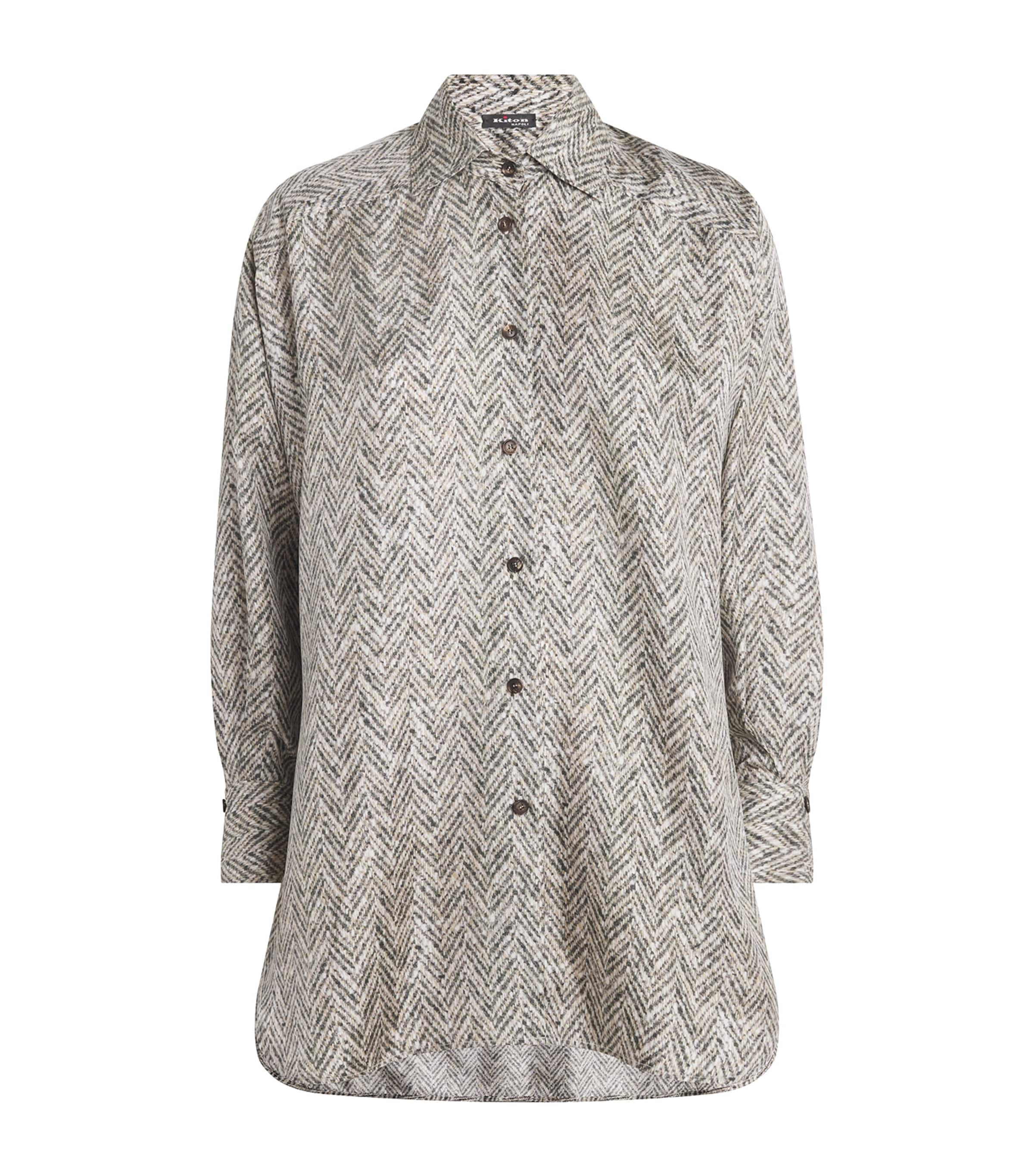 Kiton Silk Patterned Oversized Shirt In Gray