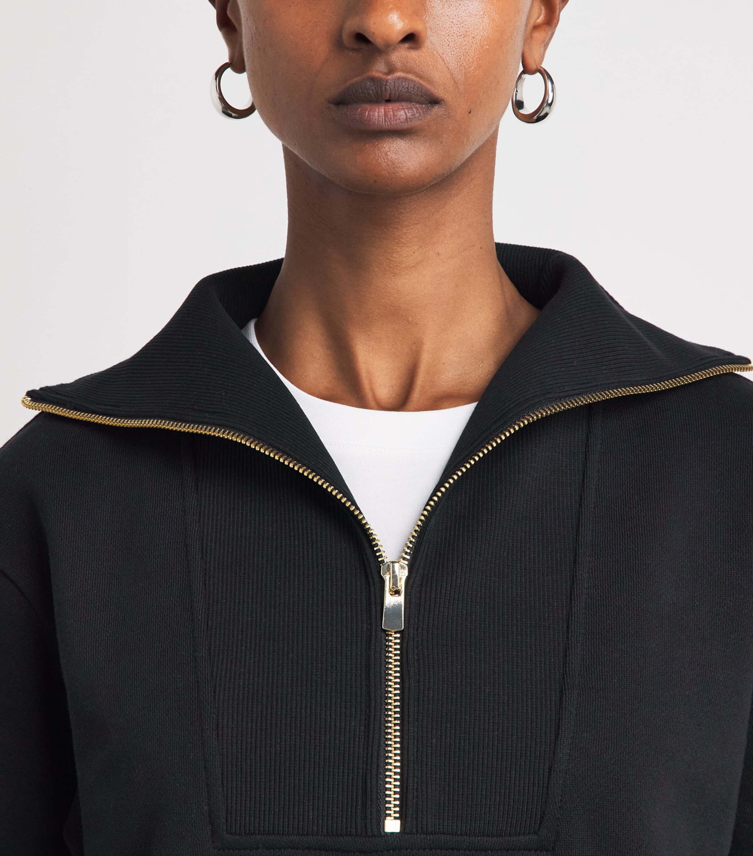 Harrods Womens Cotton Zip-Up Funnel-Neck Sweater Black Image 3