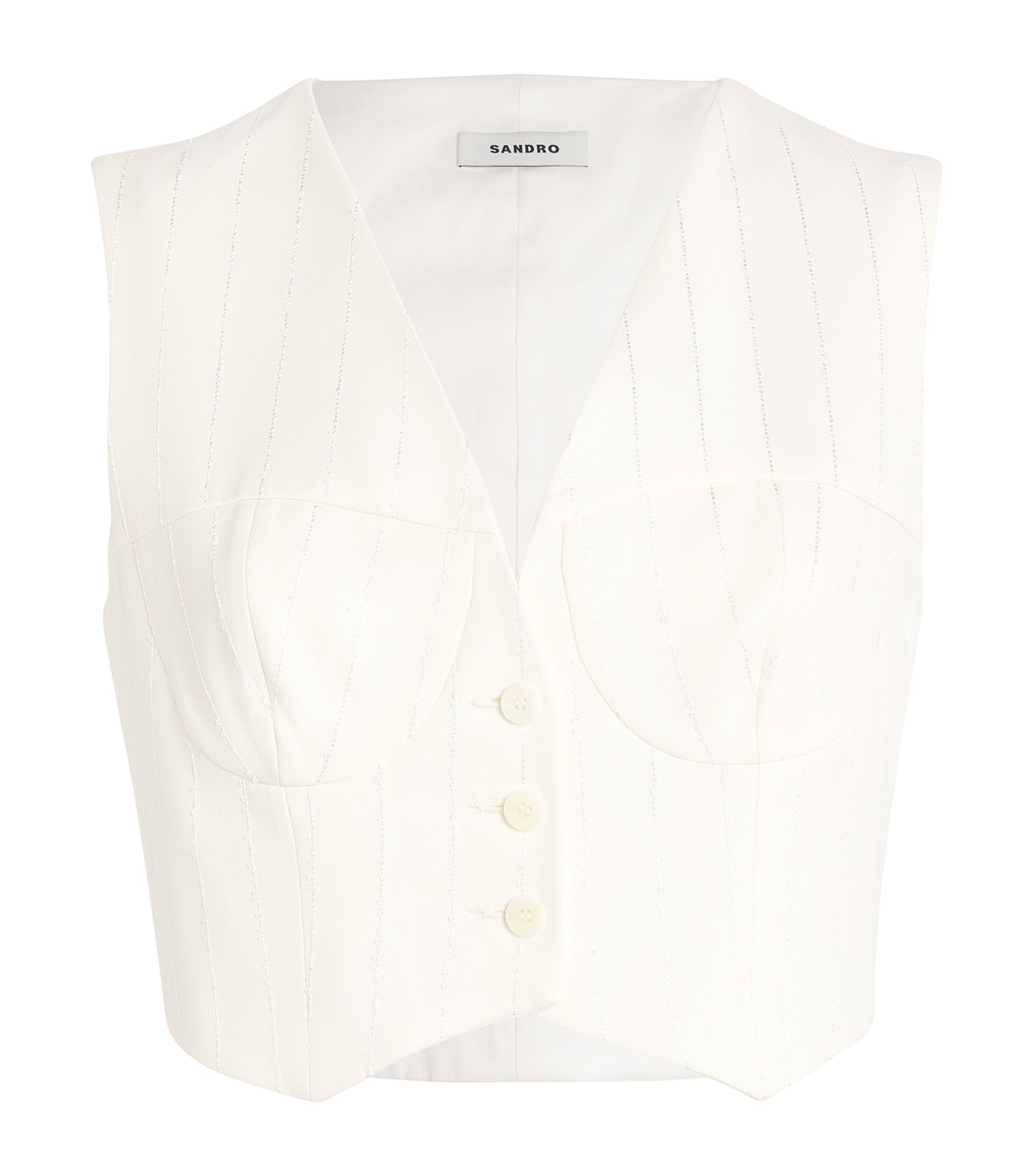 Sandro Cropped Pinstripe Waistcoat In Beige