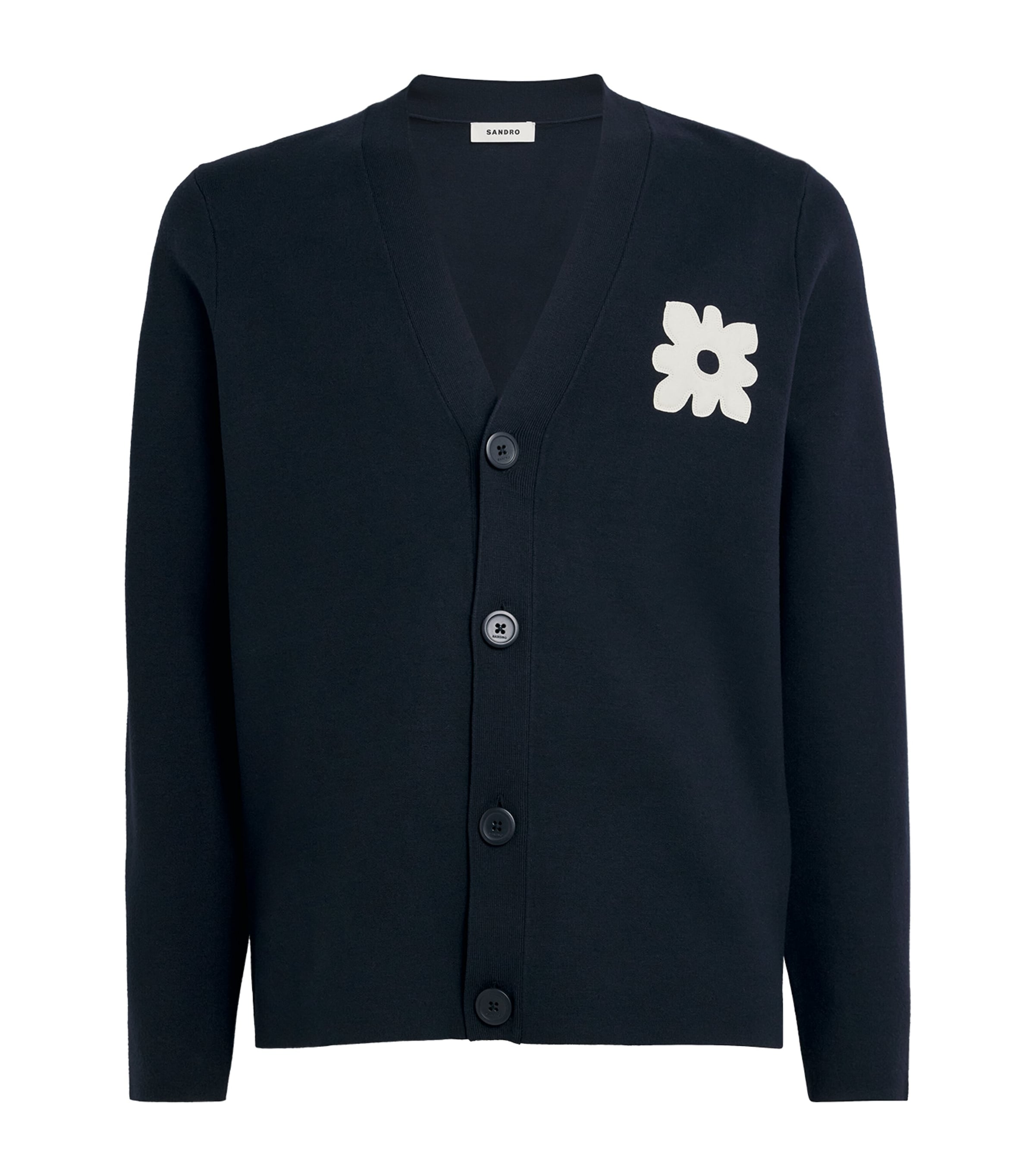 Sandro Flower Patch Regular Fit Cardigan In Blue