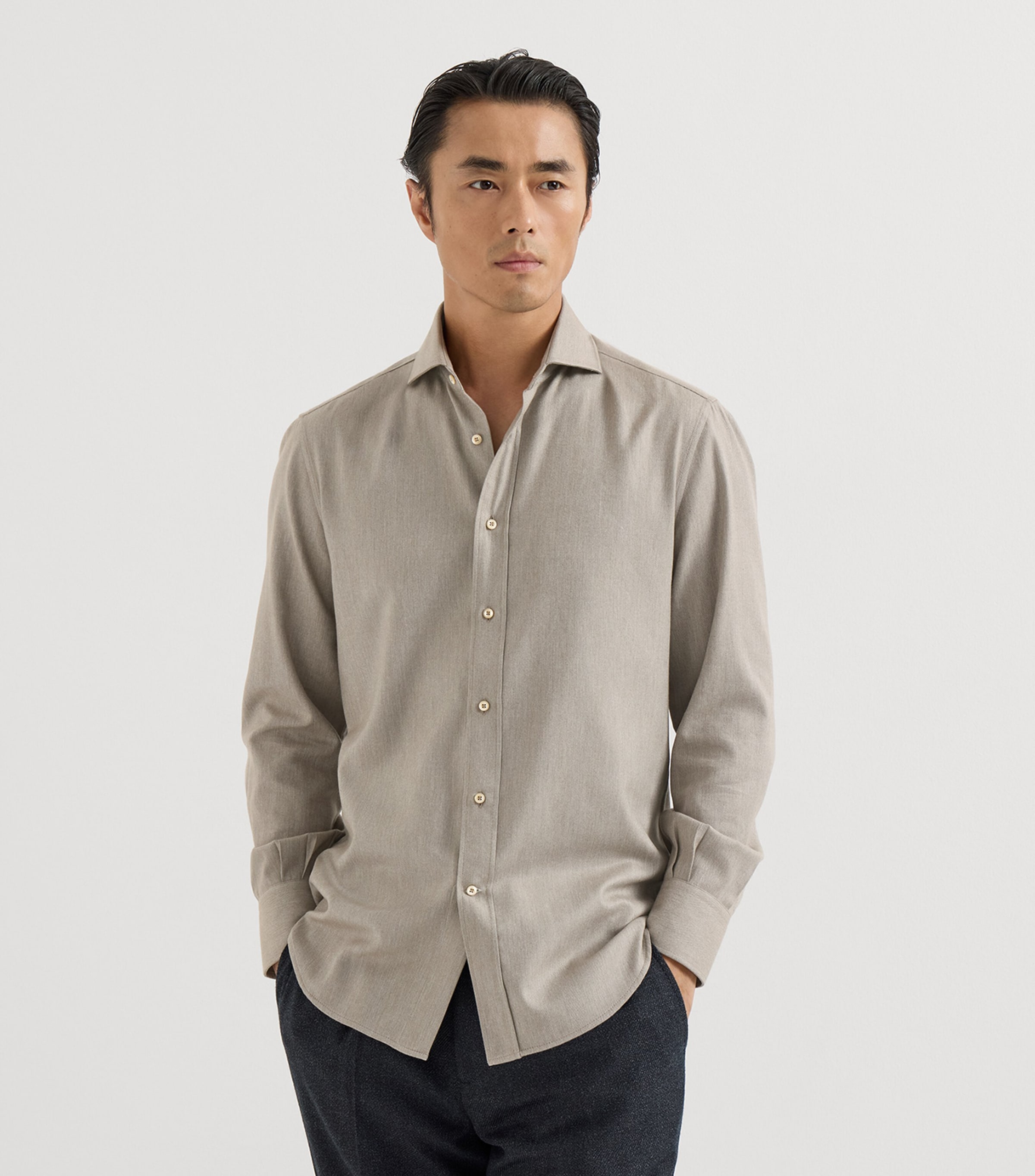 Brunello Cucinelli Mens Cotton-Blend Chevron Flannel Shirt Image 2