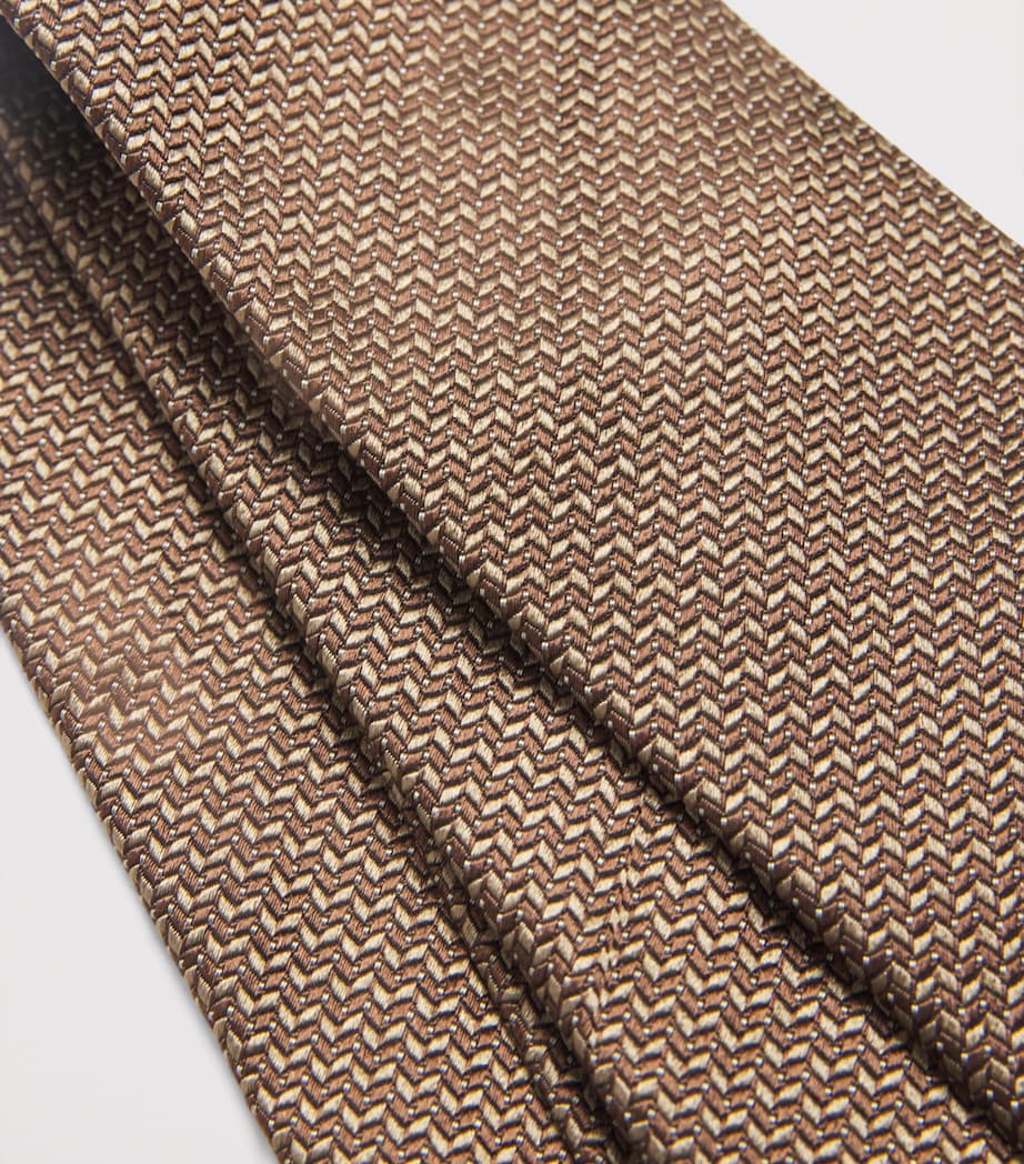 Silk Geometric Jacquard Tie 38 LIGHT BROWN Image 3