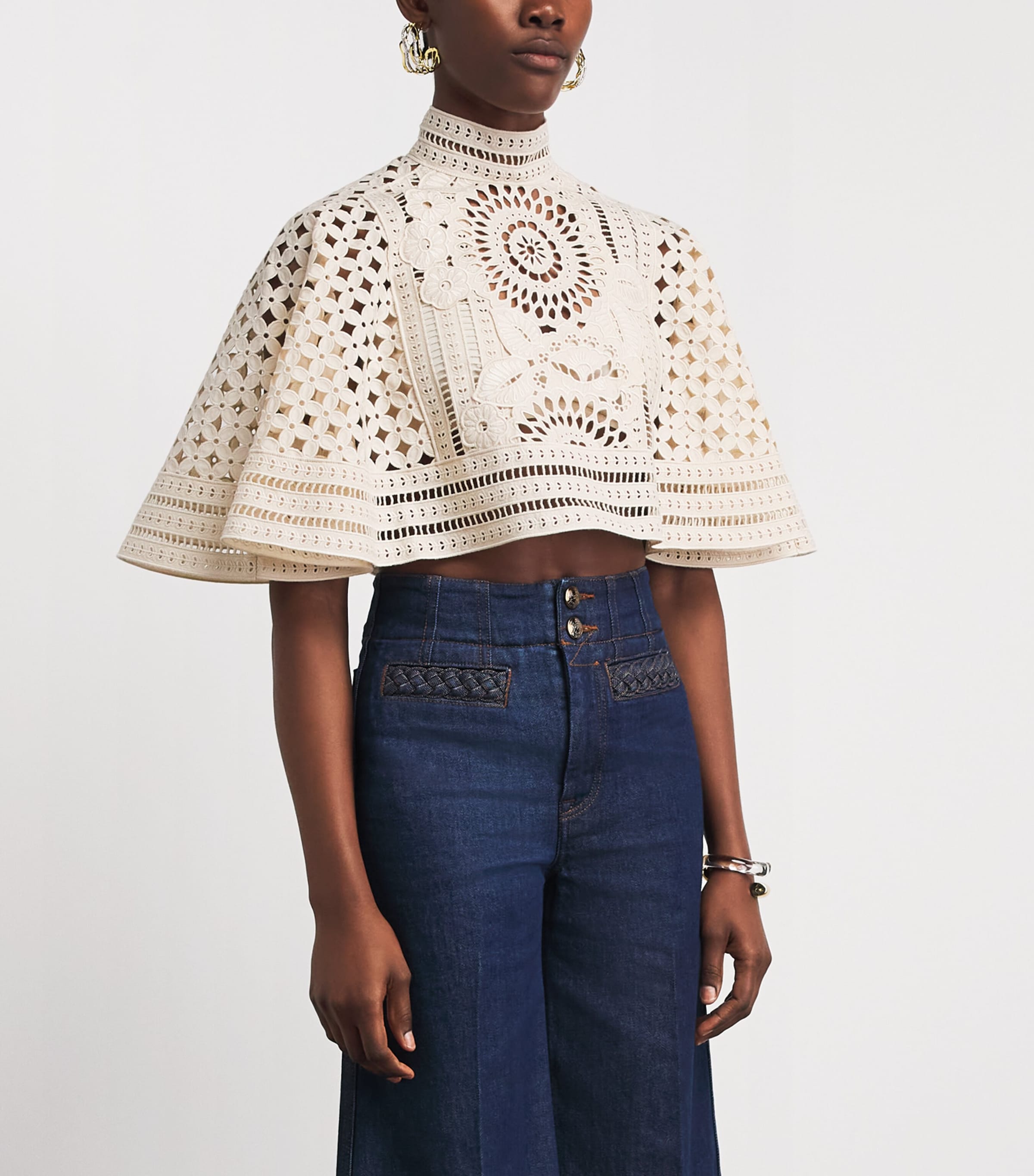 Zimmermann Womens Cotton Indra Cape Crop Top Tea Tea Image 4