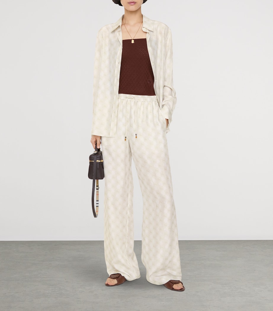 Burberry Womens Silk Equestrian Knight Design Trousers Chalk White Ip Pttrn Image 2