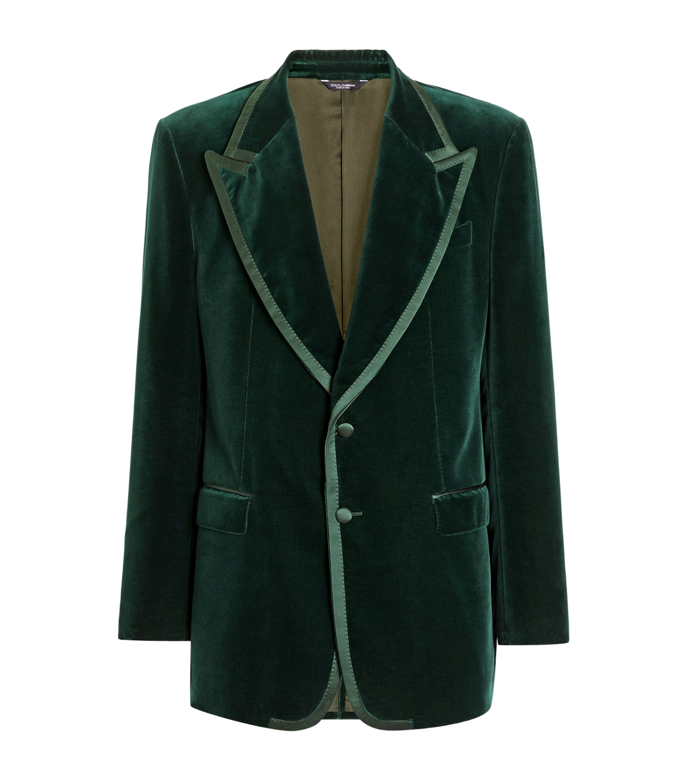 Dolce&Gabbana Mens Velvet Single-Breasted Blazer Dark Green Image 1