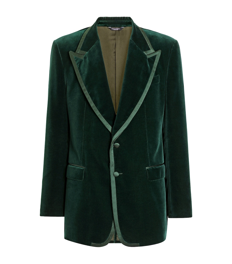 Dolce&Gabbana Mens Velvet Single-Breasted Blazer Dark Green Image 1
