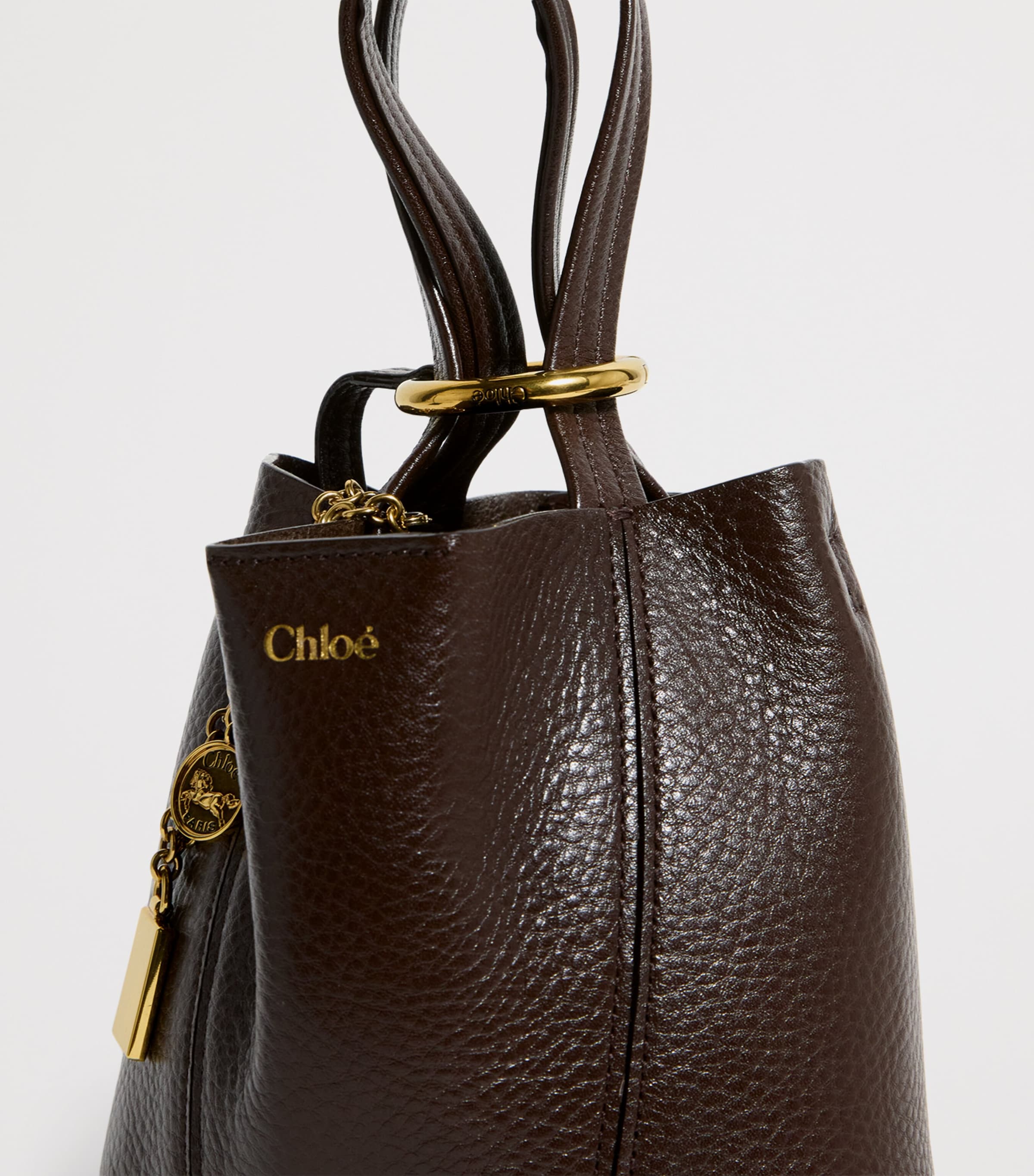 Chloé Small Calfskin Spin Tote Bag Kohl Brown Image 6