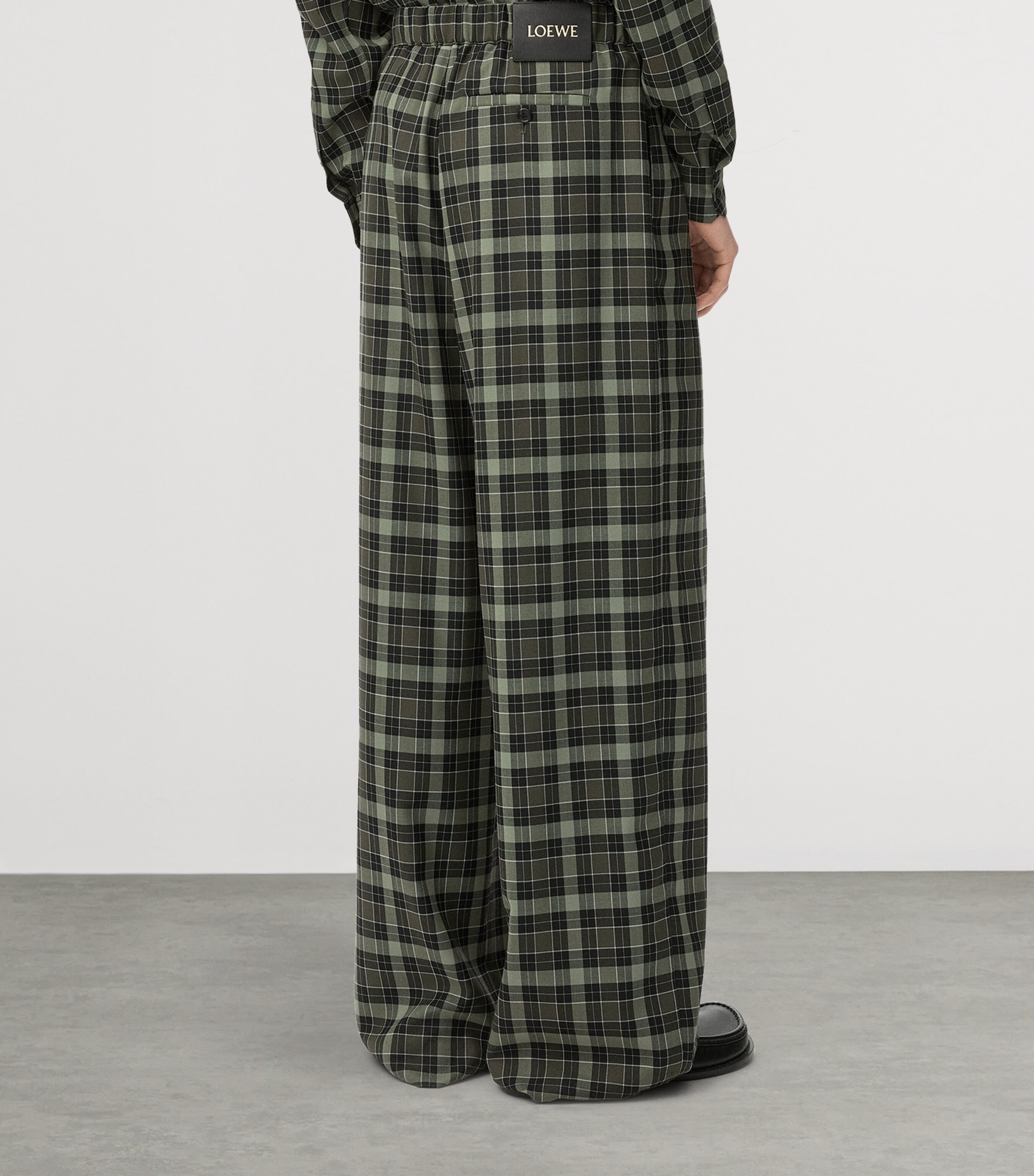 Wool-Blend Check Drawstring-Waist Trousers KHAKI/BLACK Image 3