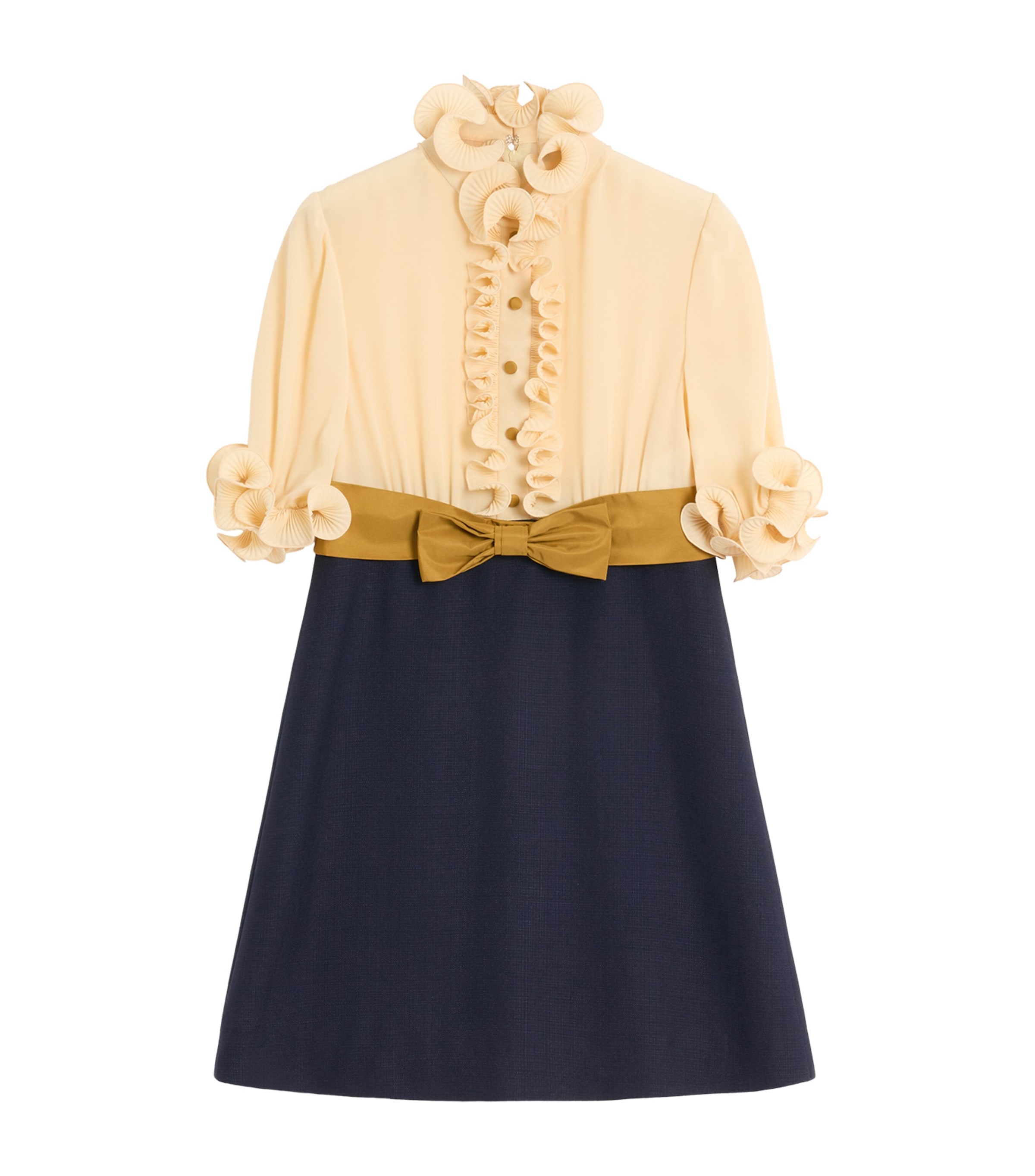 Valentino Womens Provence Blue Betulla Frilled Contrast-texture Silk Mini Dress