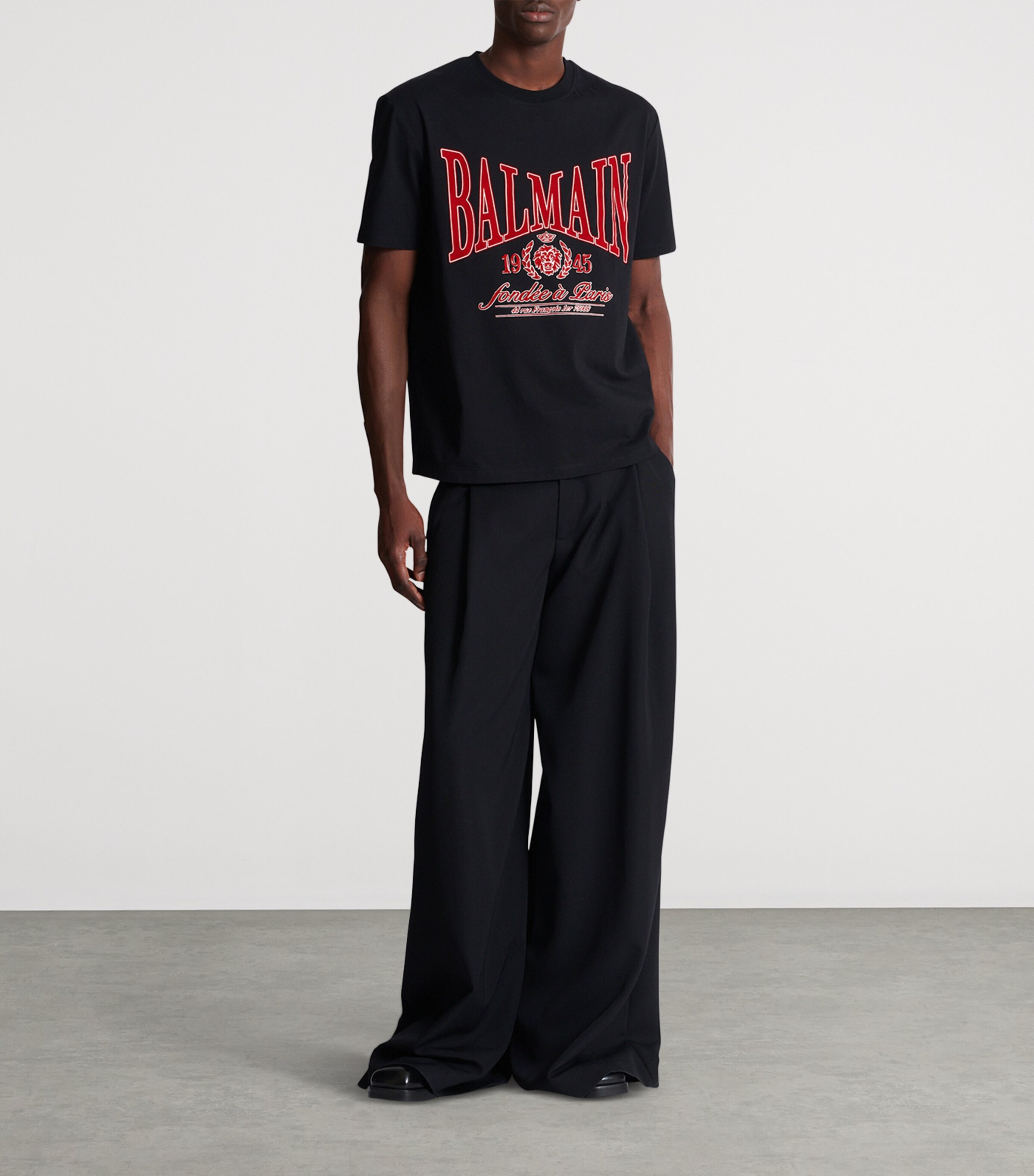 Balmain Mens Cotton Flocked College Print T-Shirt Egc Noir/rouge Image 2