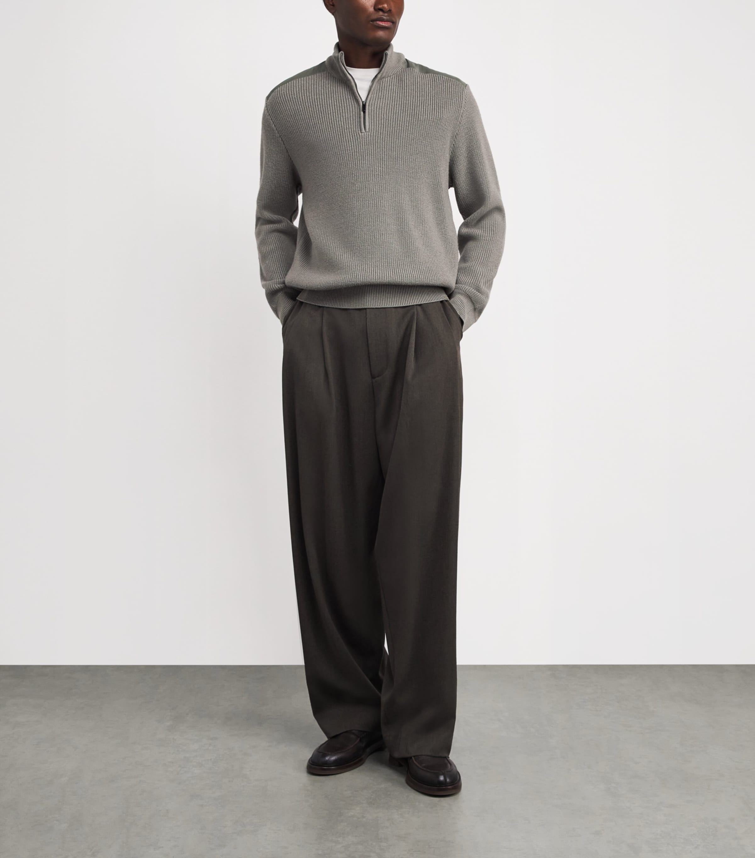 Virgin Wool-Silk Quarter-Zip Sweater 445 GREY-GREEN Image 2