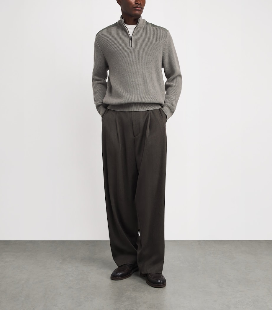 Virgin Wool-Silk Quarter-Zip Sweater 445 GREY-GREEN Image 2