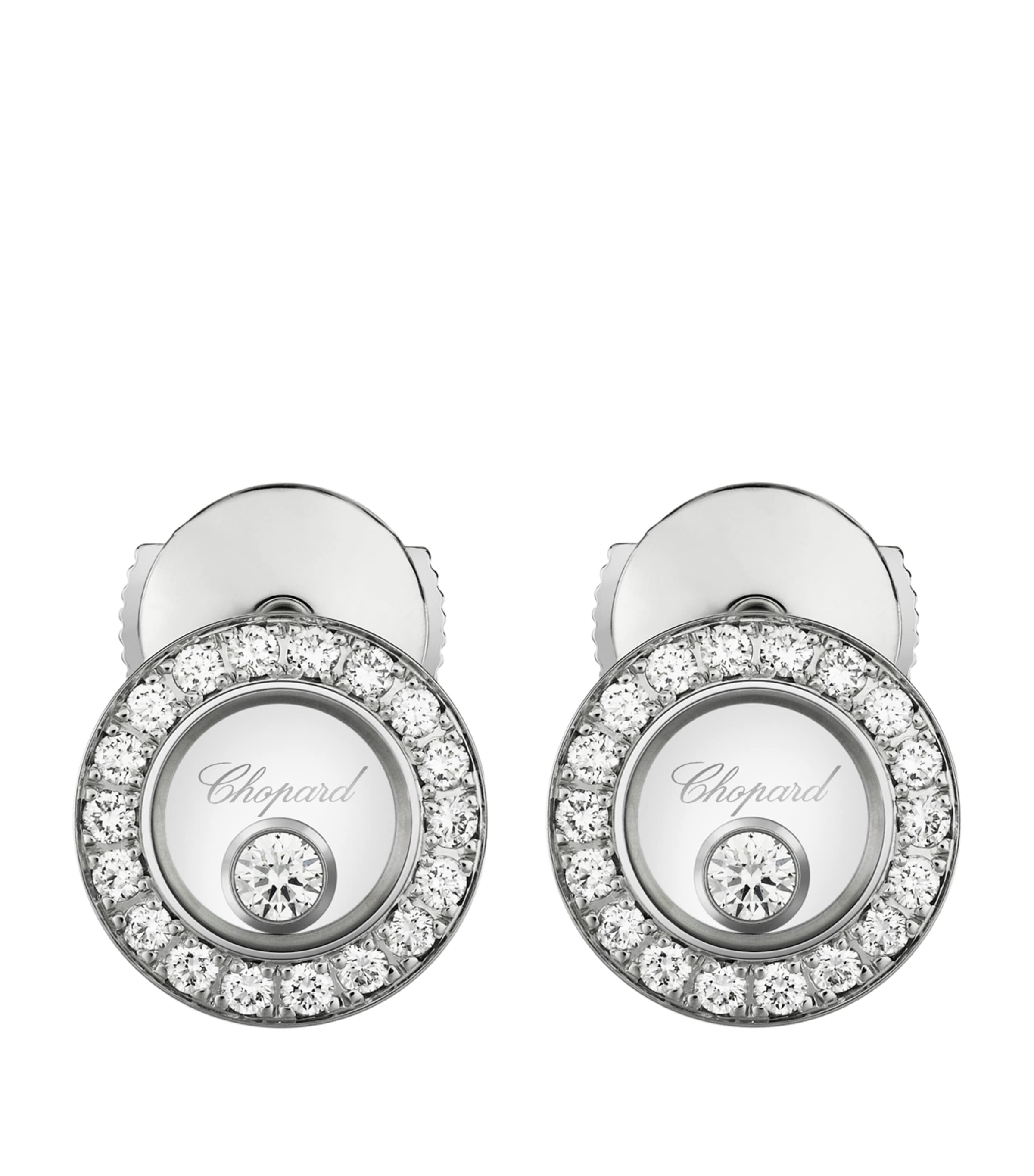 Chopard White Gold And Diamond Happy Diamonds Icons Pavé Earrings In Gray