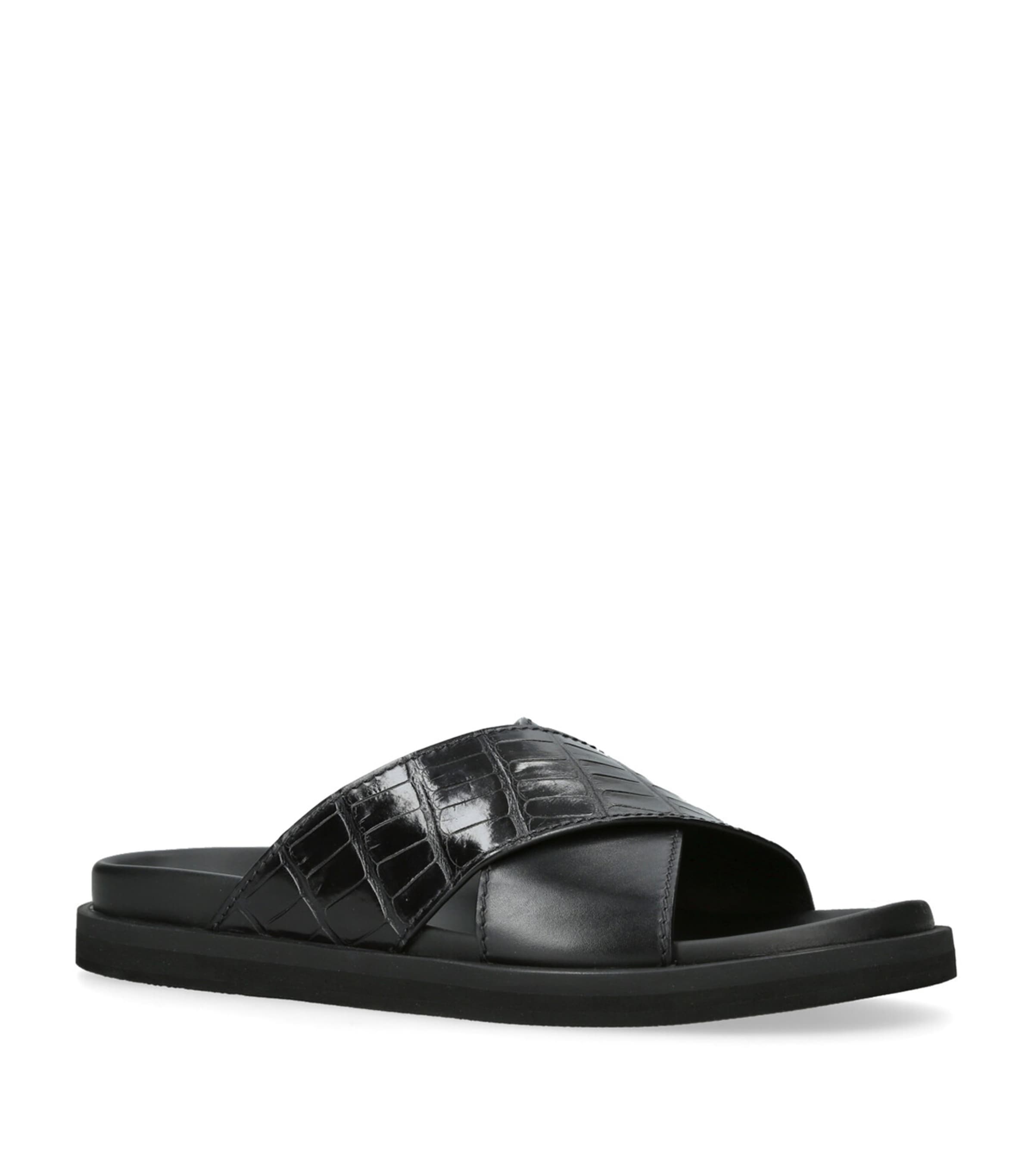 Crocodile Leather Panarea Slides BLACK Image 3