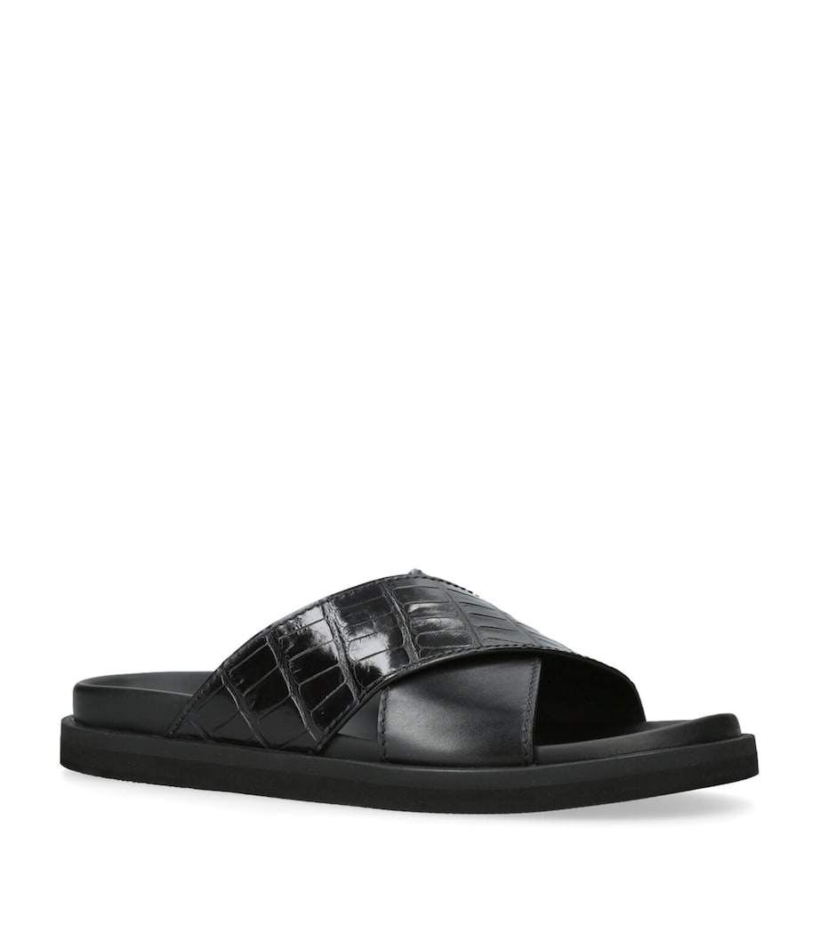 Crocodile Leather Panarea Slides BLACK Image 3