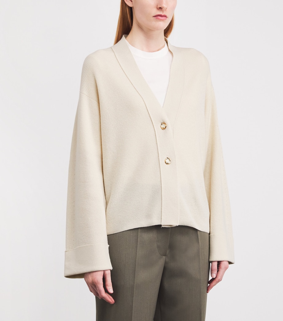 Agnona Womens Cashmere-Blend V-Neck Cardigan Ivory Butter Image 3