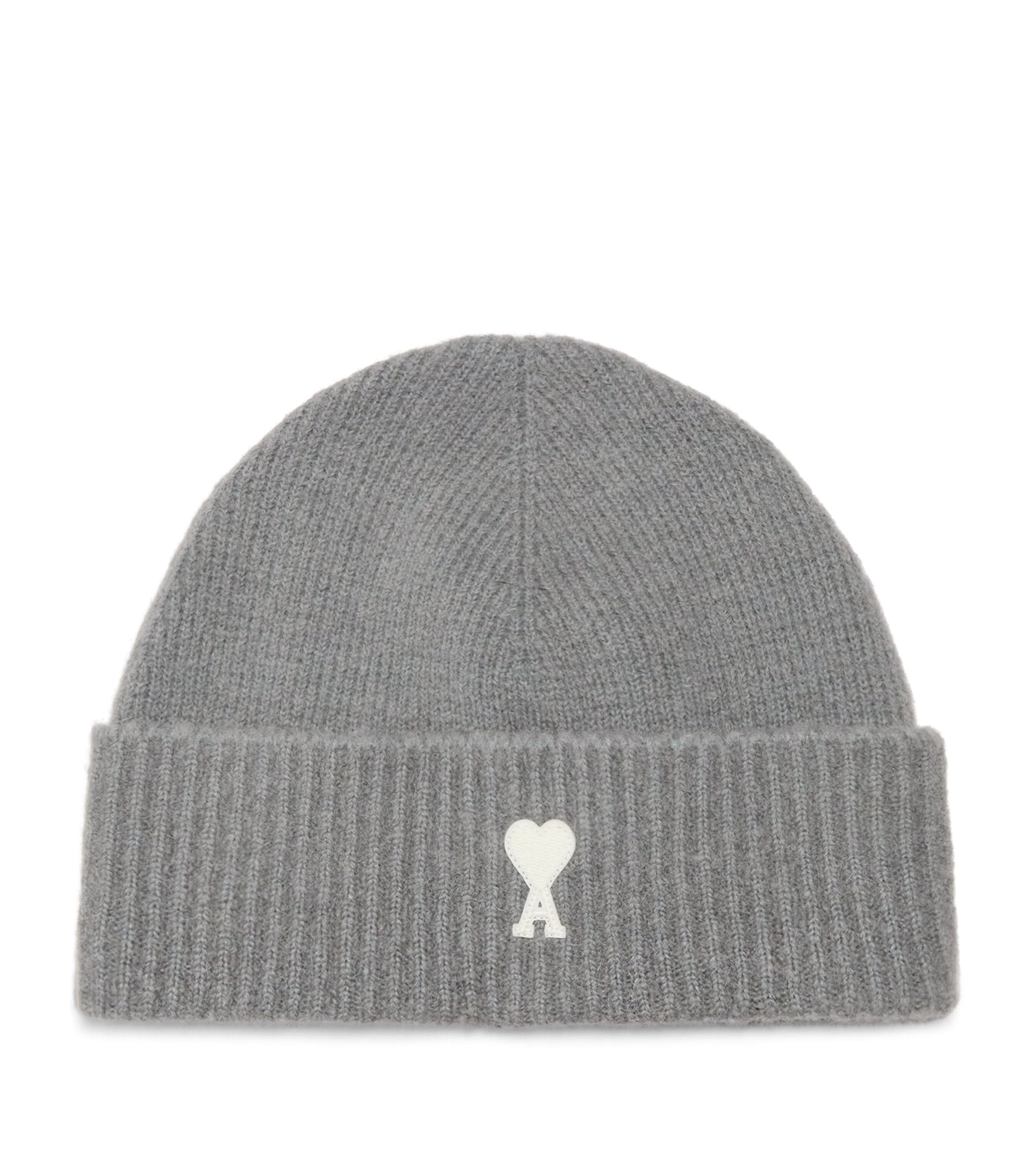 Ami Alexandre Mattiussi Alpaca-blend Logo Beanie In Gray