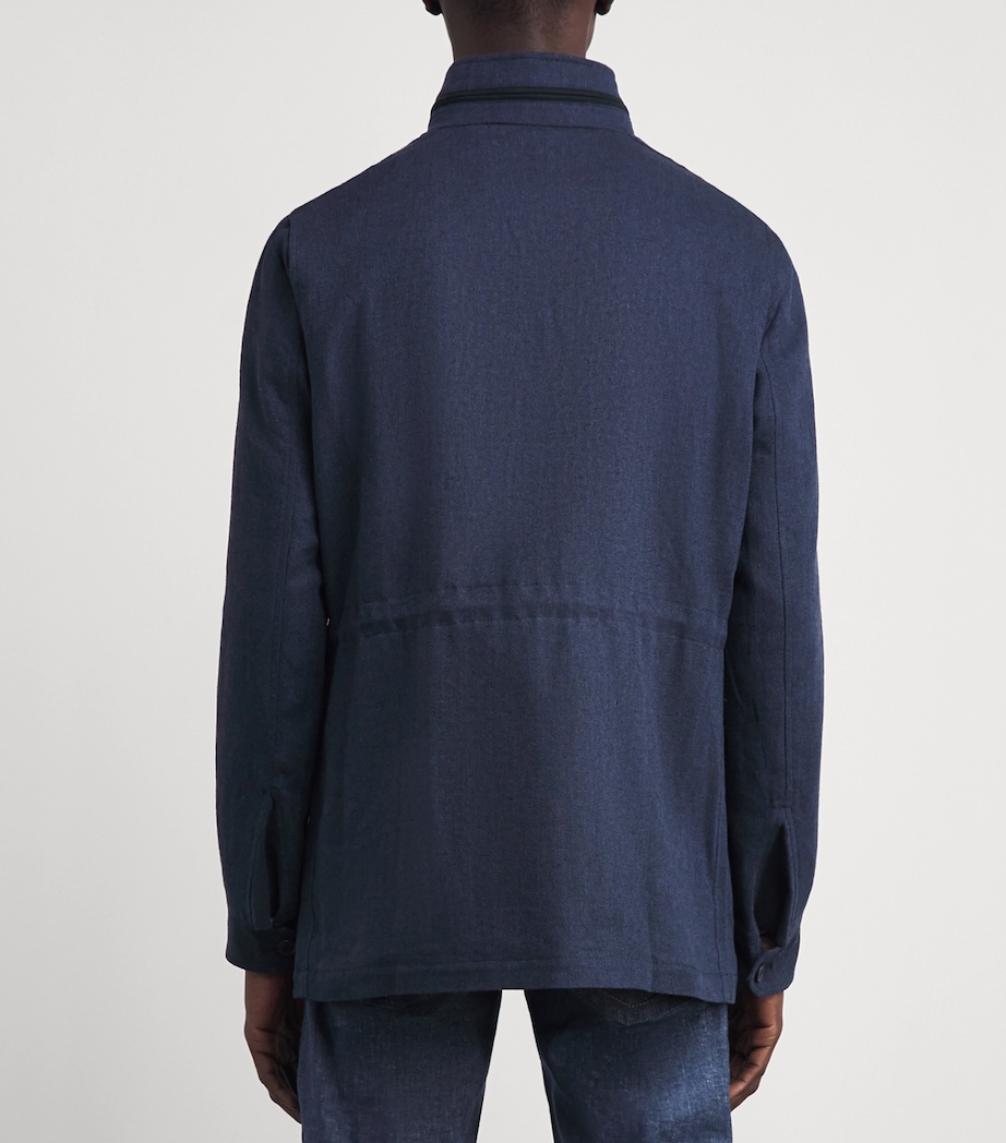 N.Peal Mens Linen-Cotton Hampton Jacket Blue Herringbone Image 5