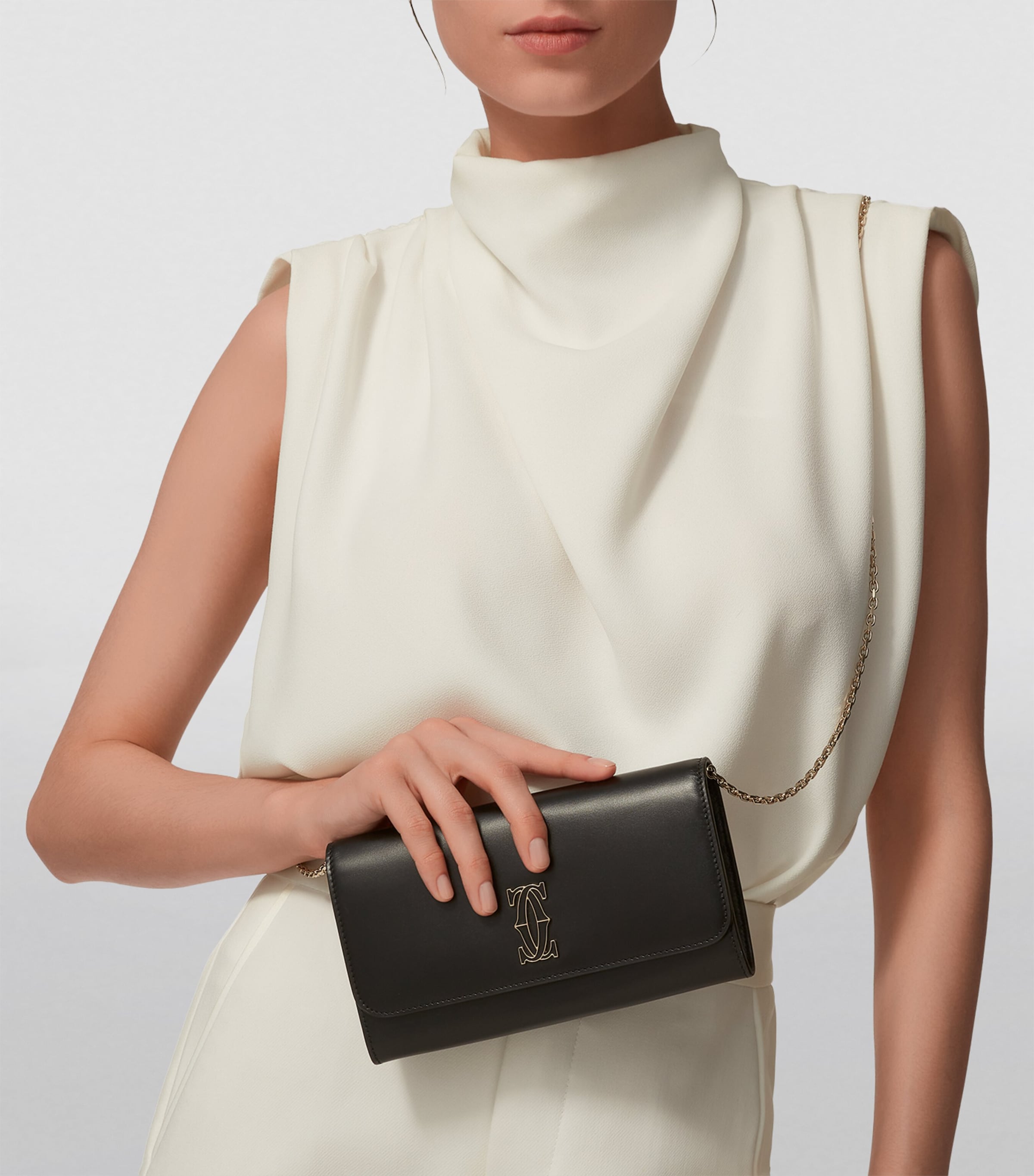 Leather C de Cartier Chain Wallet BLACK Image 2