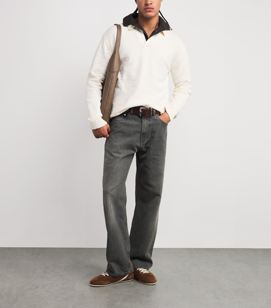 Cotton-Blend Bouclé Polo Sweater AGED WHITE Image 2