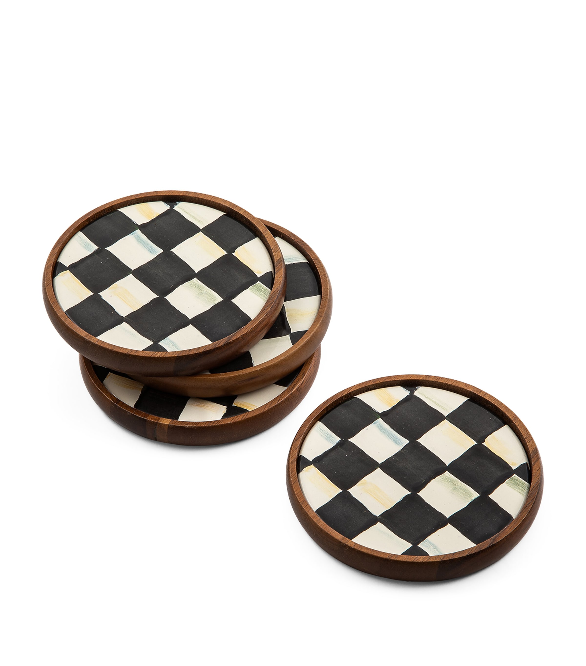 Set of 4 Wood Courtly Check Coasters BLACK Image 3