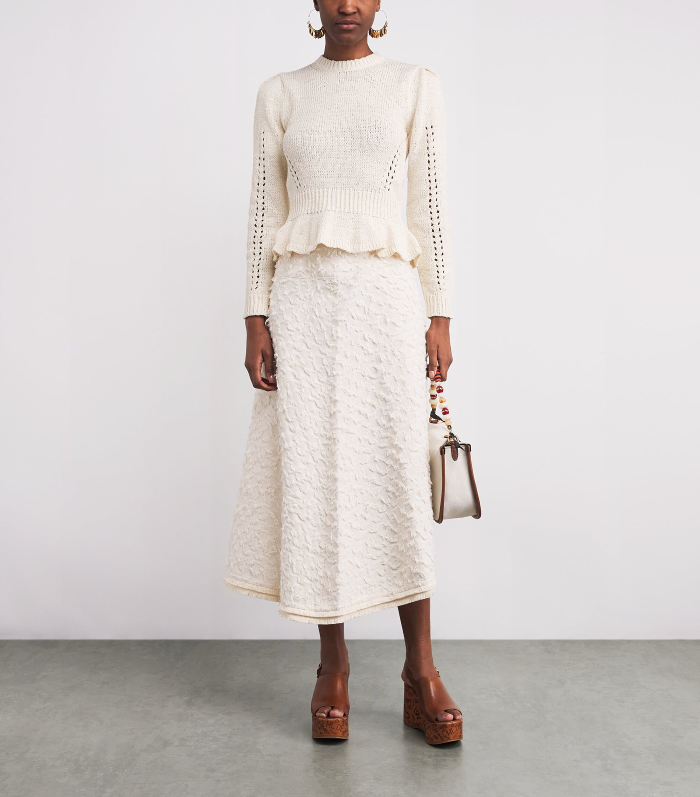 Cotton-Blend Peplum Aurelie Sweater COWRIE Image 2