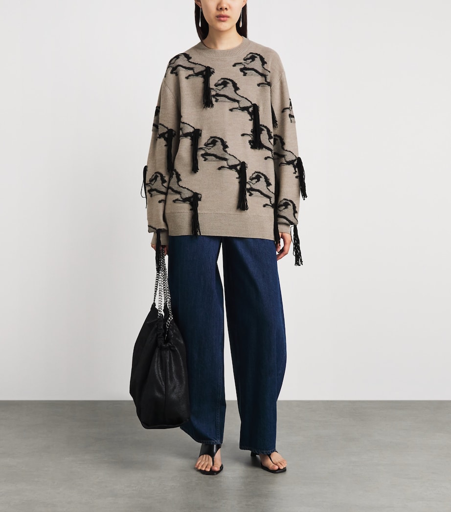 Stella McCartney Womens Virgin Wool Embroidered Horse Sweater Mist Grey/black Image 2