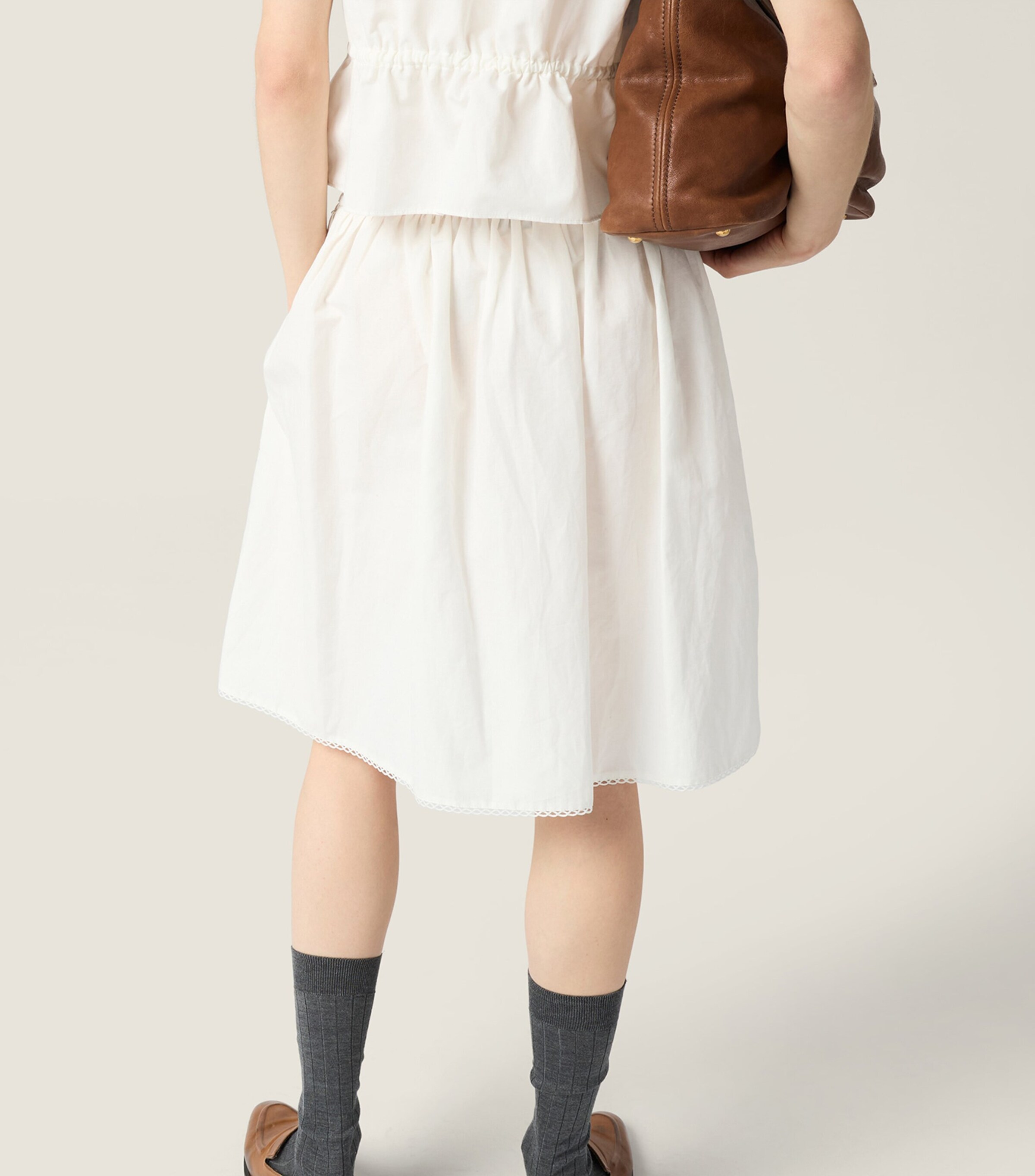 Miu Miu Womens Cotton-Linen Slubbed Midi Skirt White Image 6
