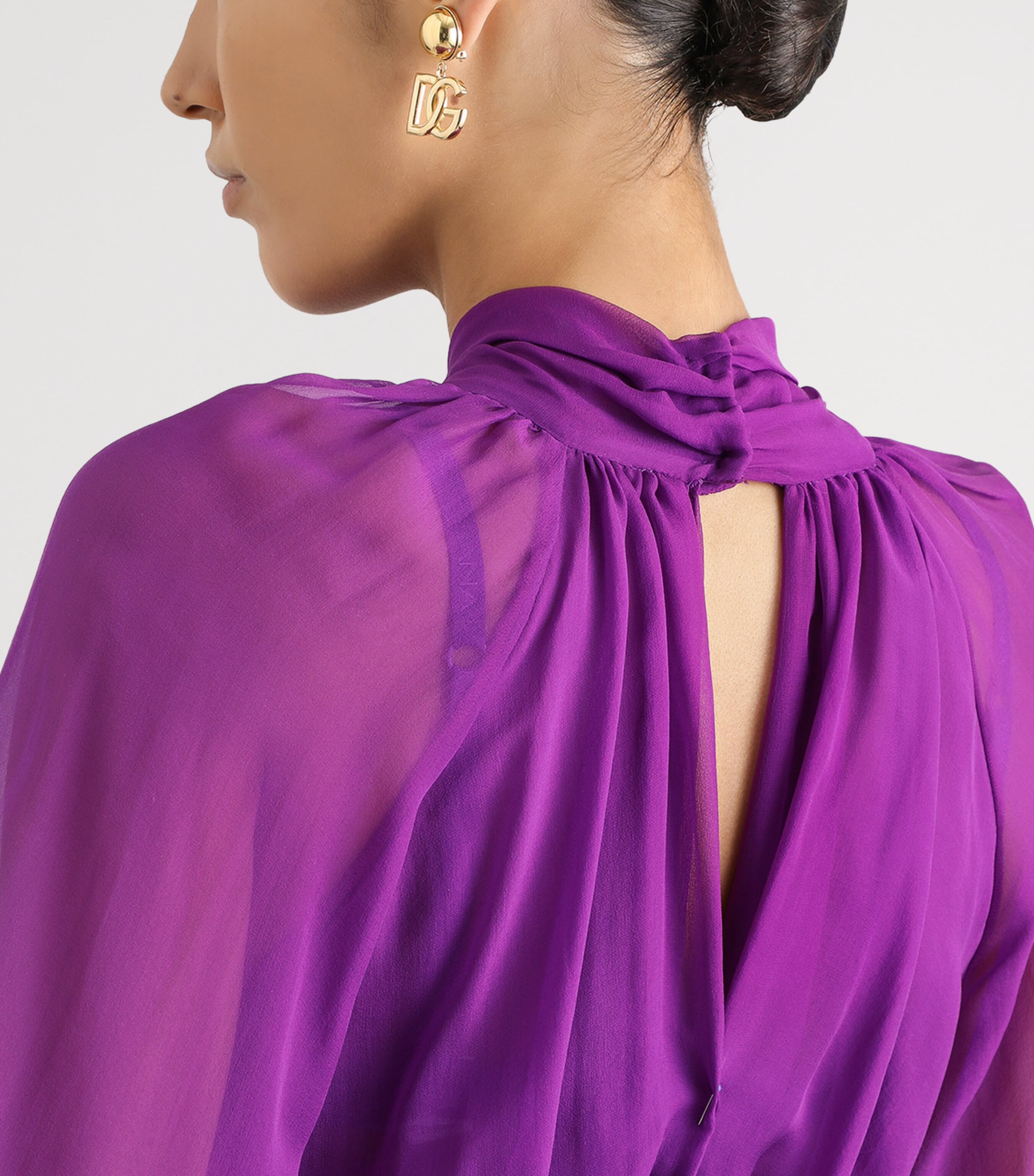 Dolce&Gabbana Womens Chiffon Draped Mini Dress Purple Image 3