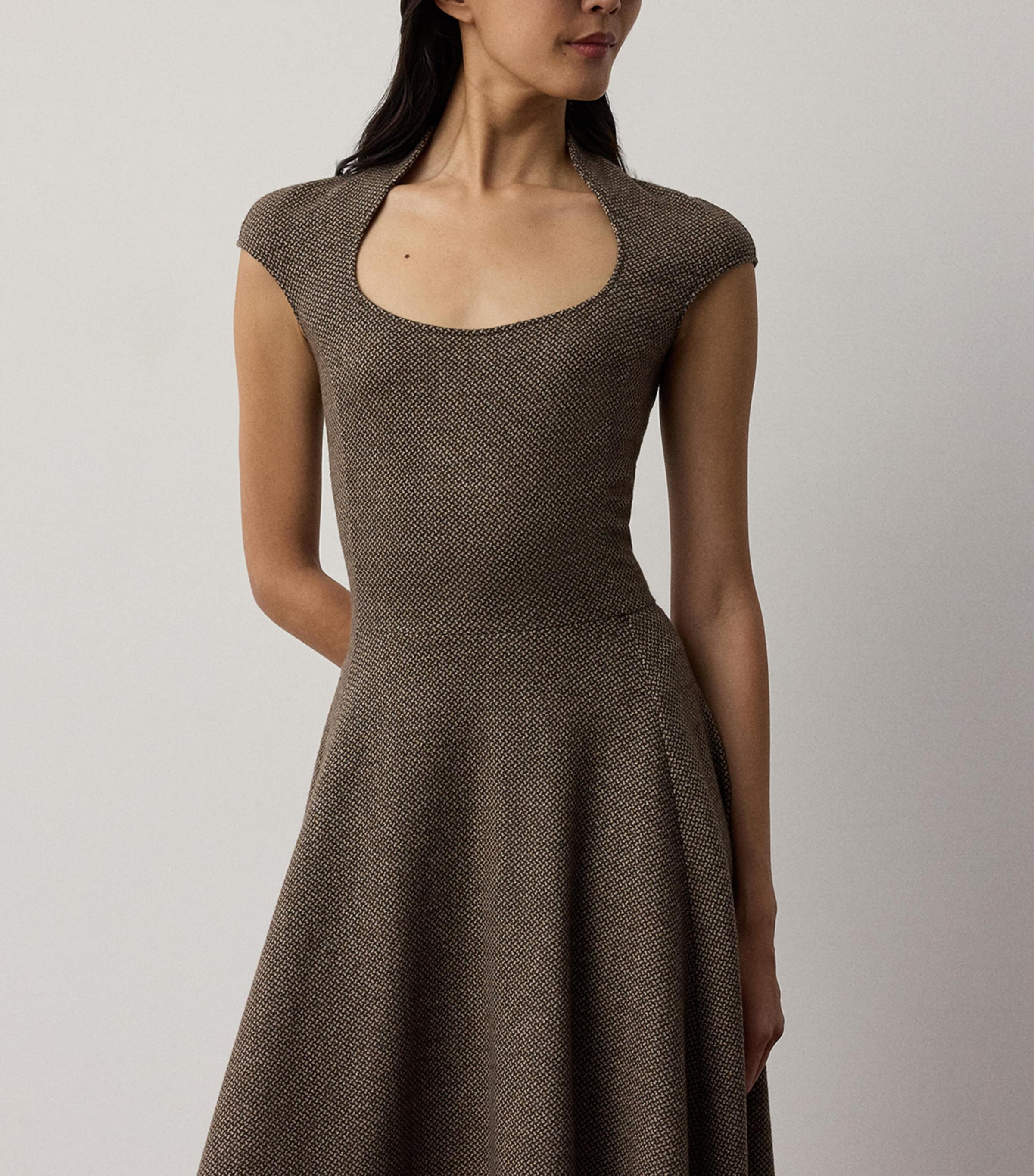 Ralph Lauren Collection Womens Wool-Silk Tweed Maisey Midi Dress Porcini/honey Multi Image 3