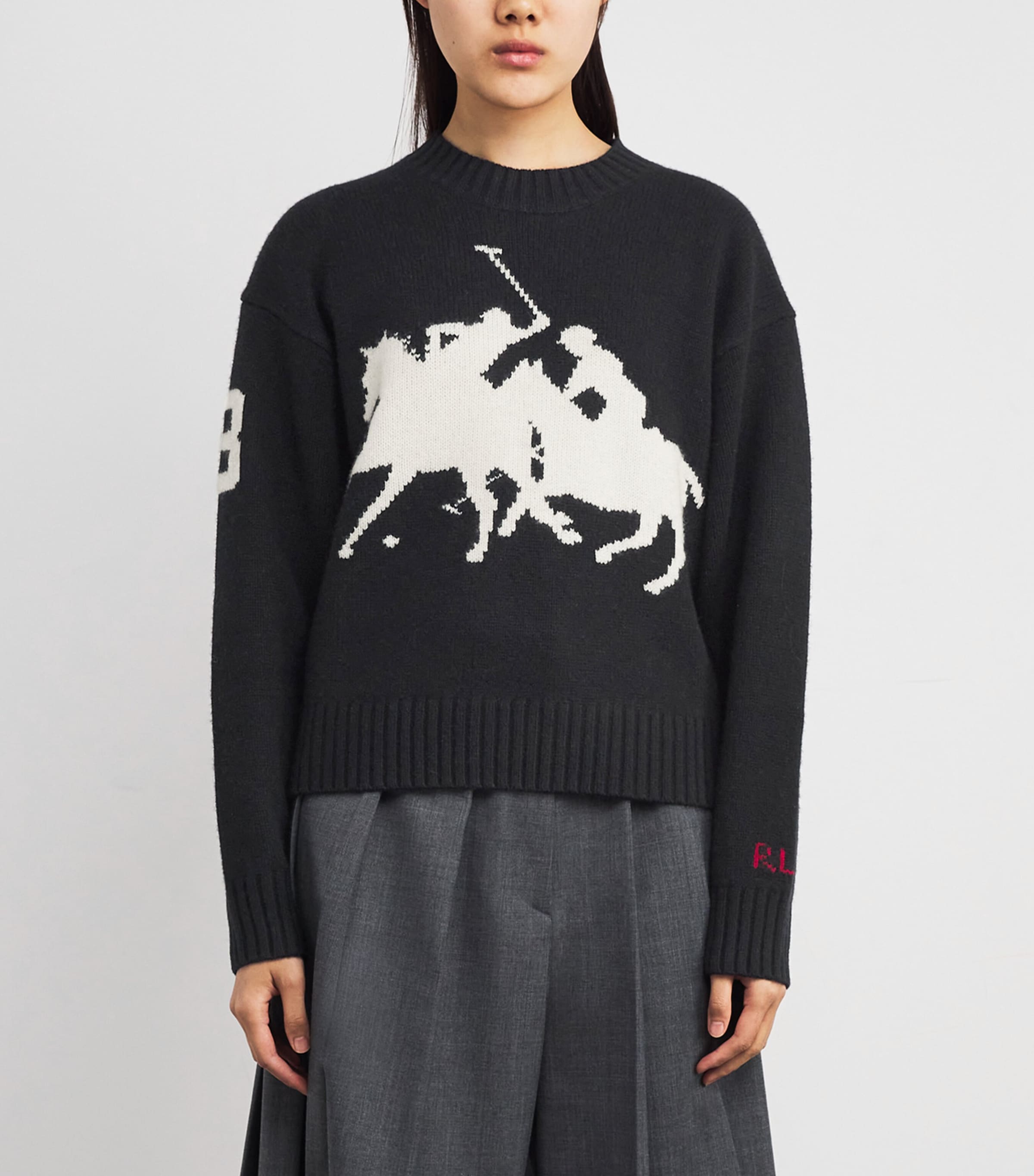 Wool Polo Intarsia Sweater POLO BLACK MULTI Image 3