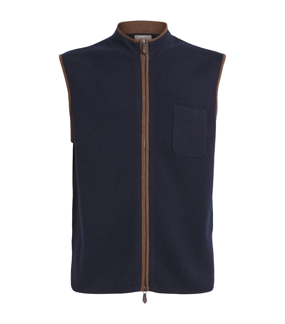 Organic Cashmere Alcantra-Trim Shaftesbury Gilet NAVY Image 1