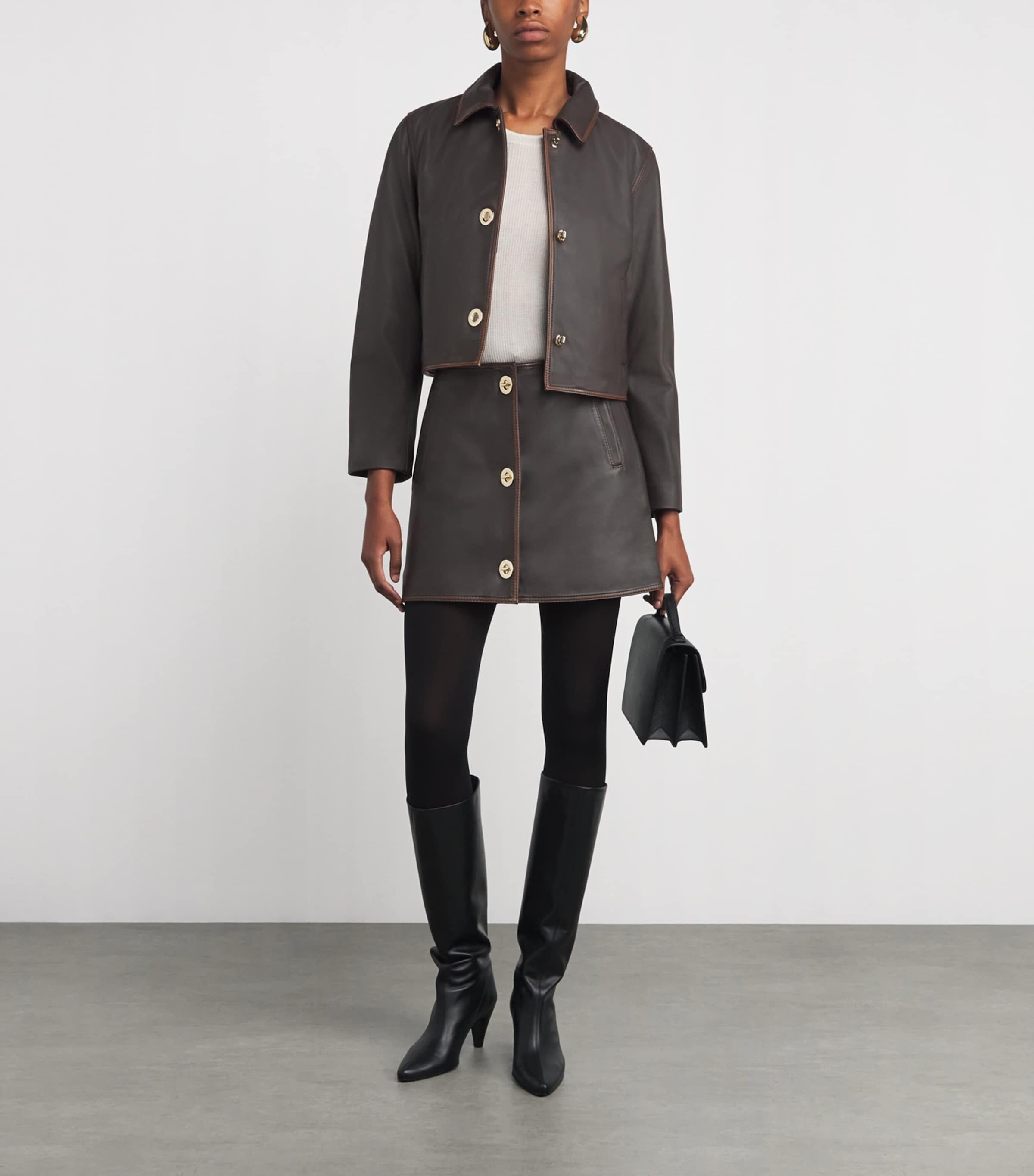 Leather Turn-Lock Mini Skirt BROWN Image 2