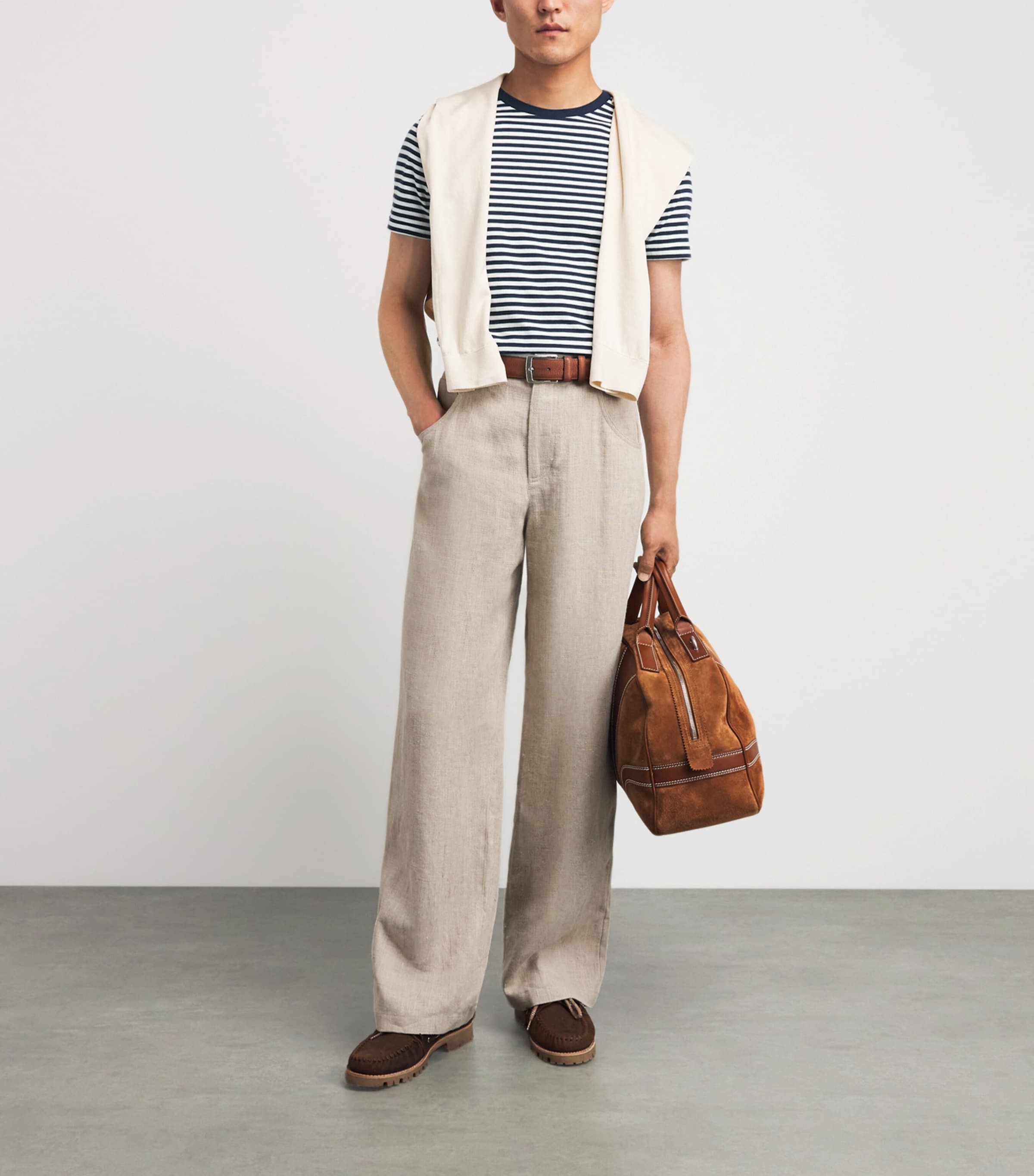 Polo Ralph Lauren Mens Cotton Stripe Polo Pony Slim T-Shirt Newport Navy/white Image 2