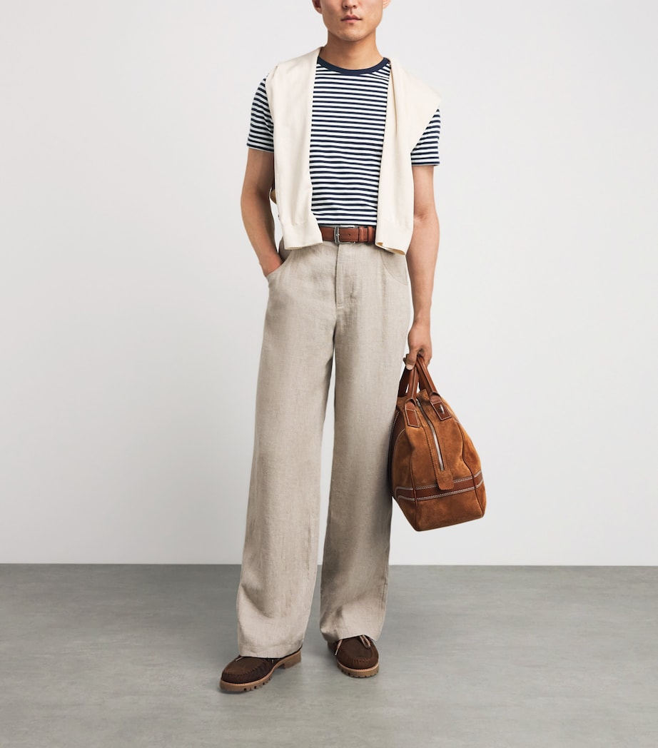 Polo Ralph Lauren Mens Cotton Stripe Polo Pony Slim T-Shirt Newport Navy/white Image 2