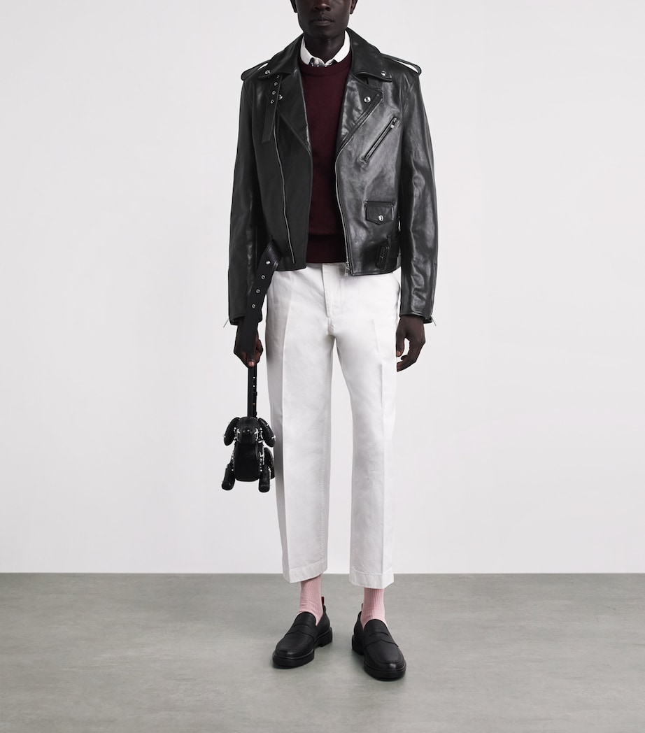 Thom Browne Mens Moto Leather Jacket Black Image 2