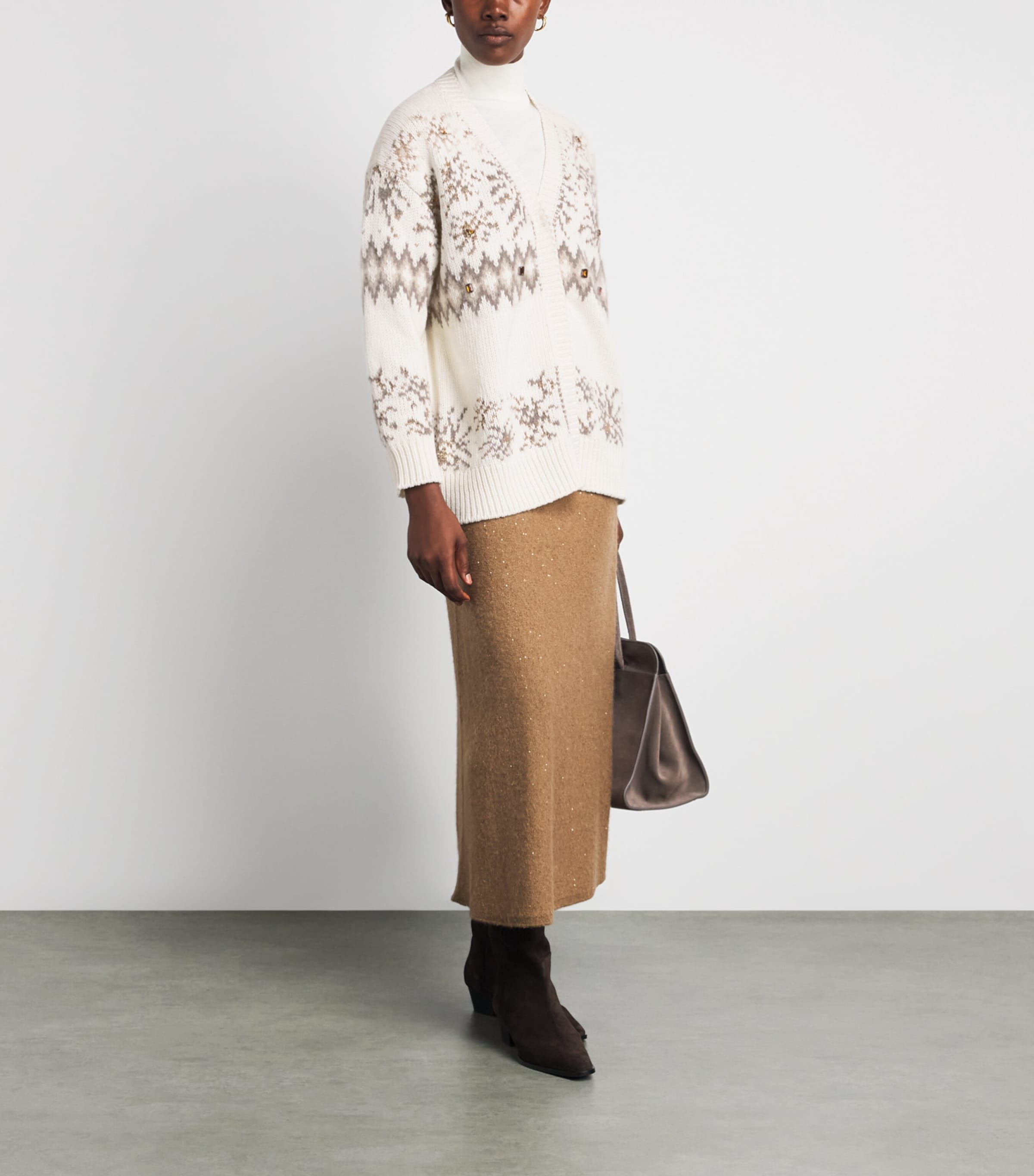 Fabiana Filippi Womens Wool-Silk-Cashmere Fair Isle Cardigan Rafia Image 2
