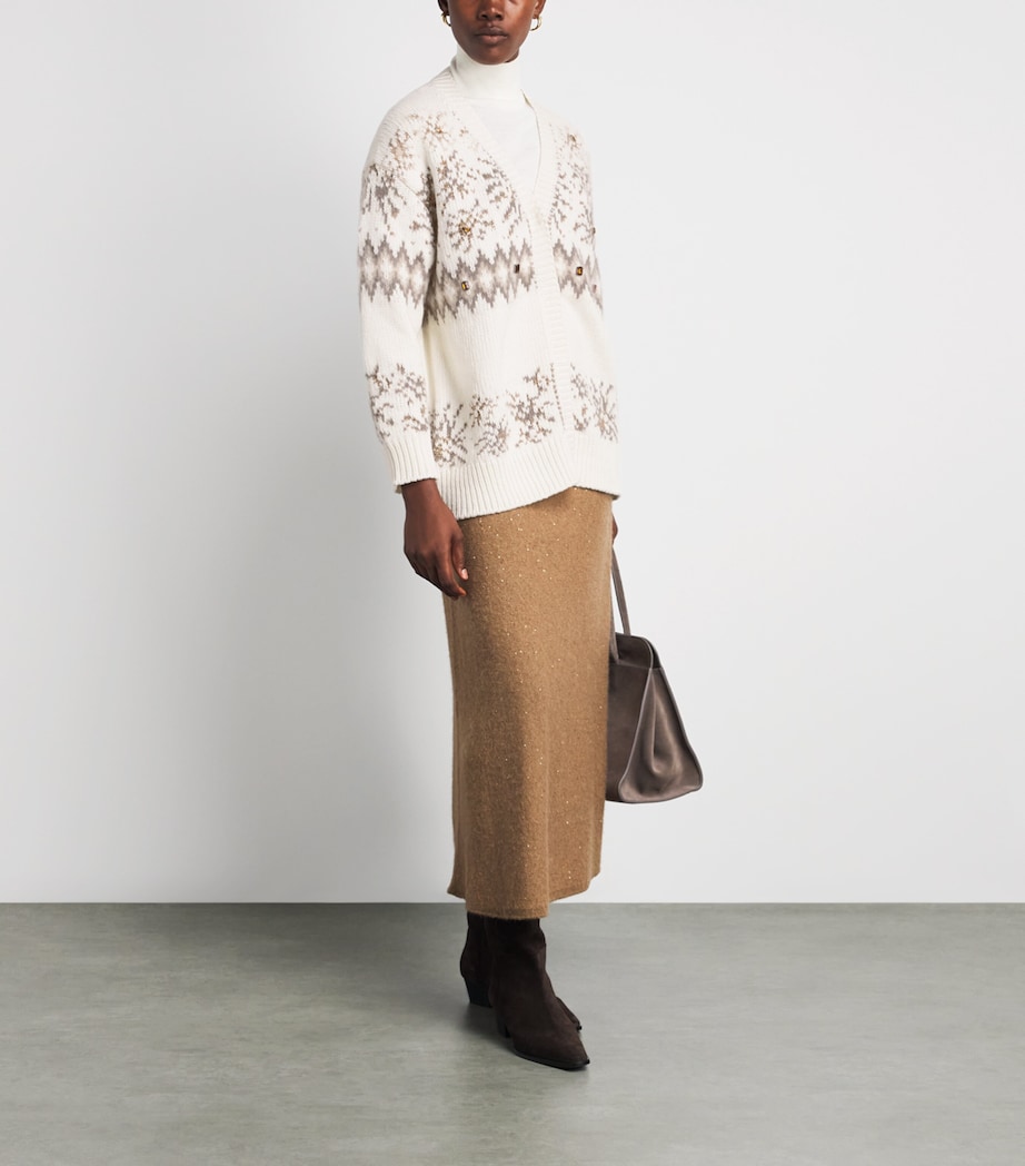 Fabiana Filippi Womens Wool-Silk-Cashmere Fair Isle Cardigan Rafia Image 2