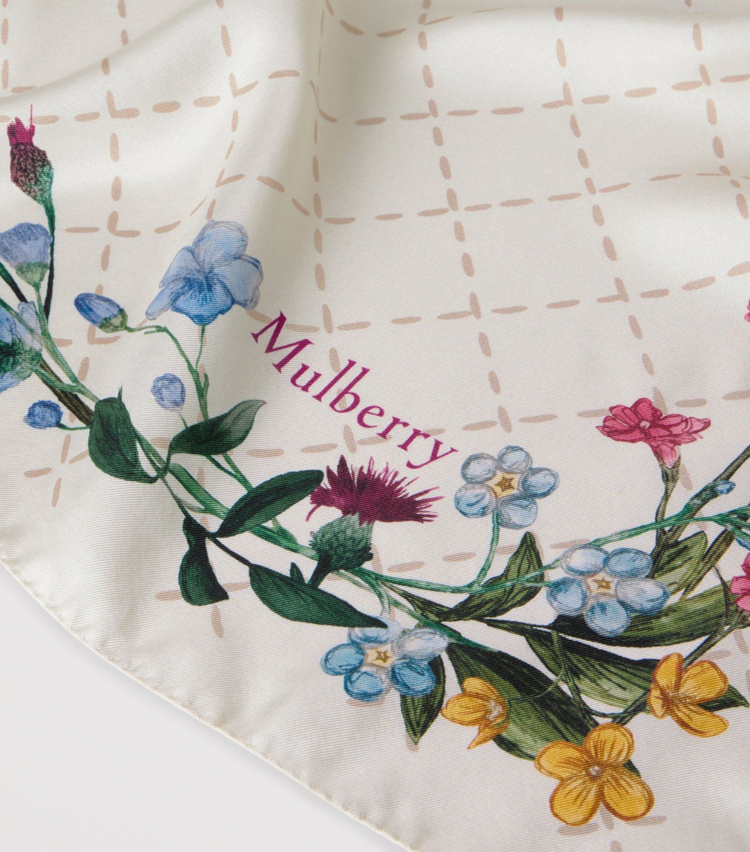 Mulberry Silk Wild Floral Square Scarf Eggshell Image 3