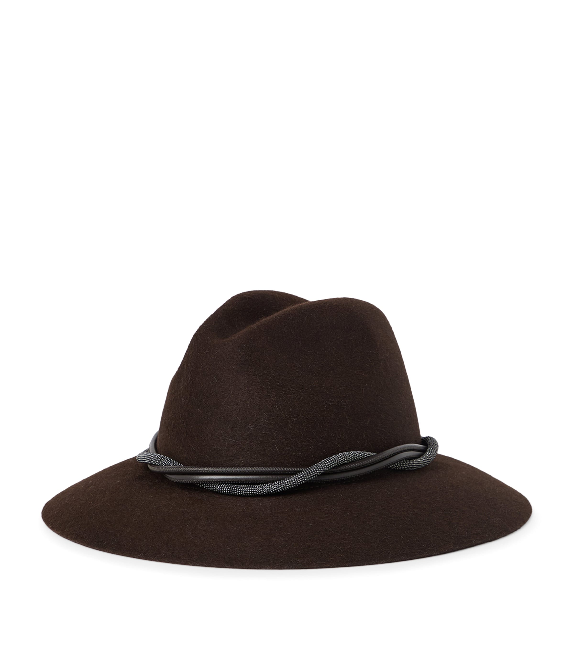 Brunello Cucinelli Felt Fedora With Monili In Brown