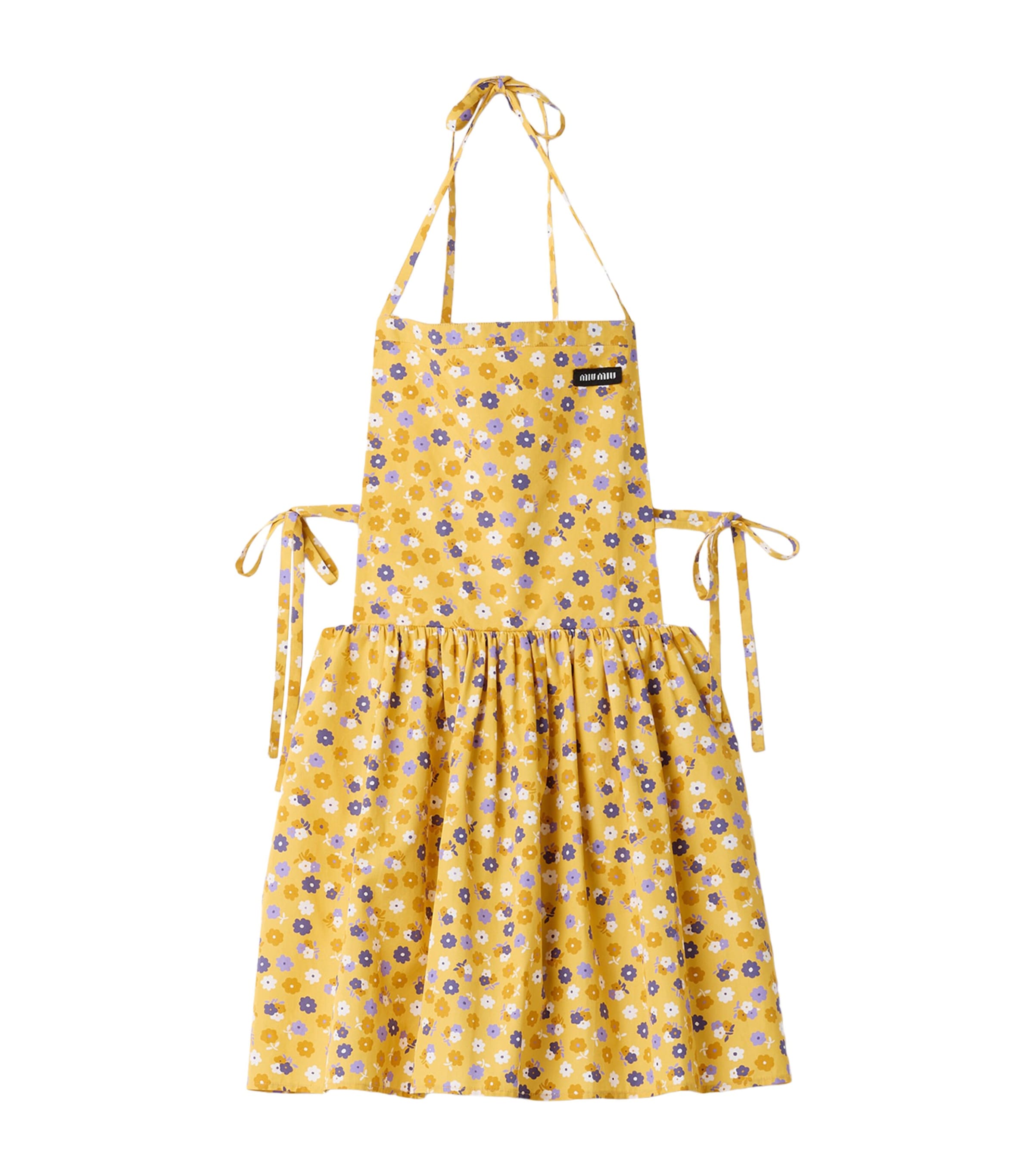 Miu Miu Womens Floral Apron Mini Dress Yellow Image 1