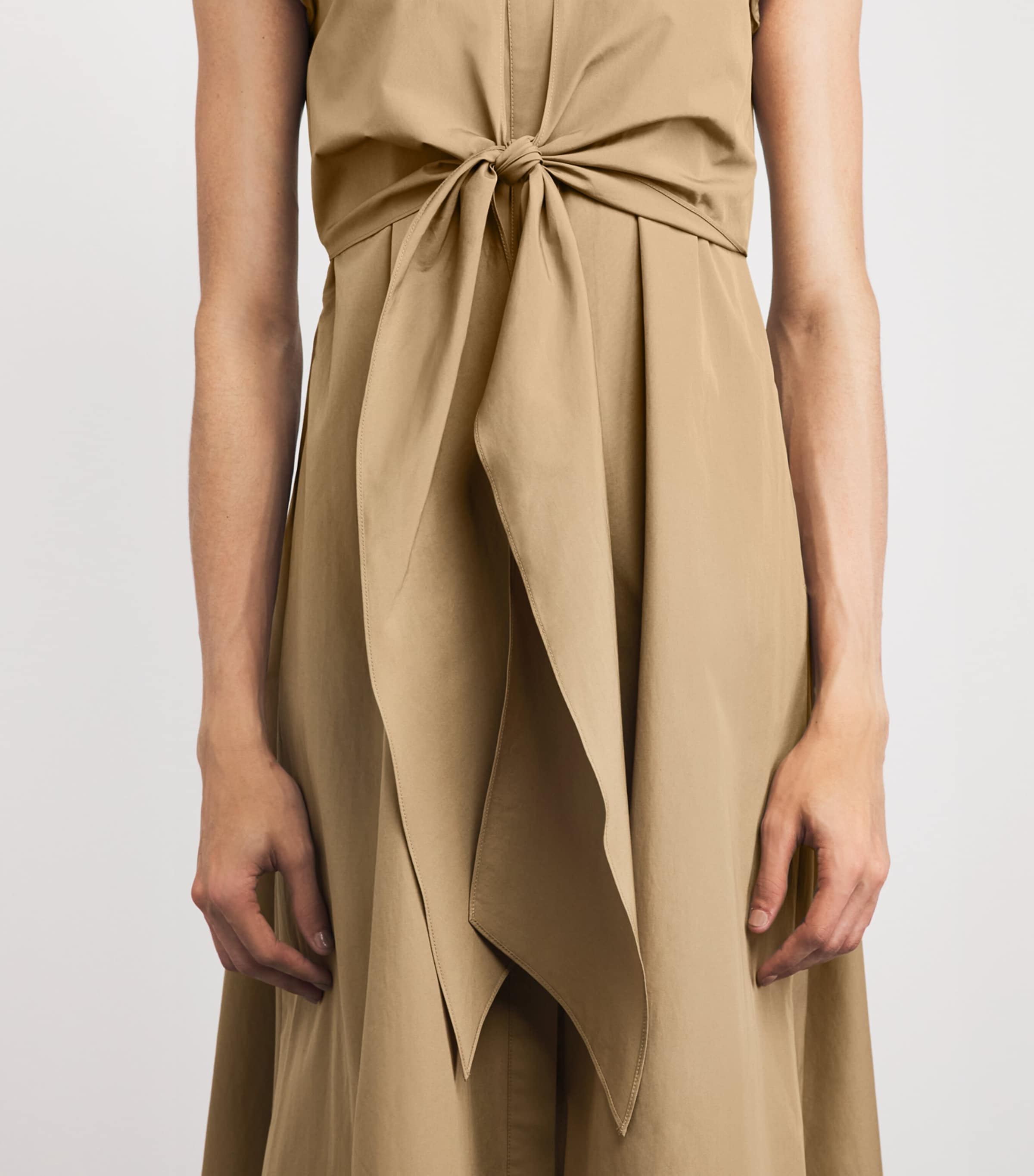 Lafayette 148 Womens Cotton Tie-Front Midi Shirt Dress Cadkh Cadet Khaki Image 3