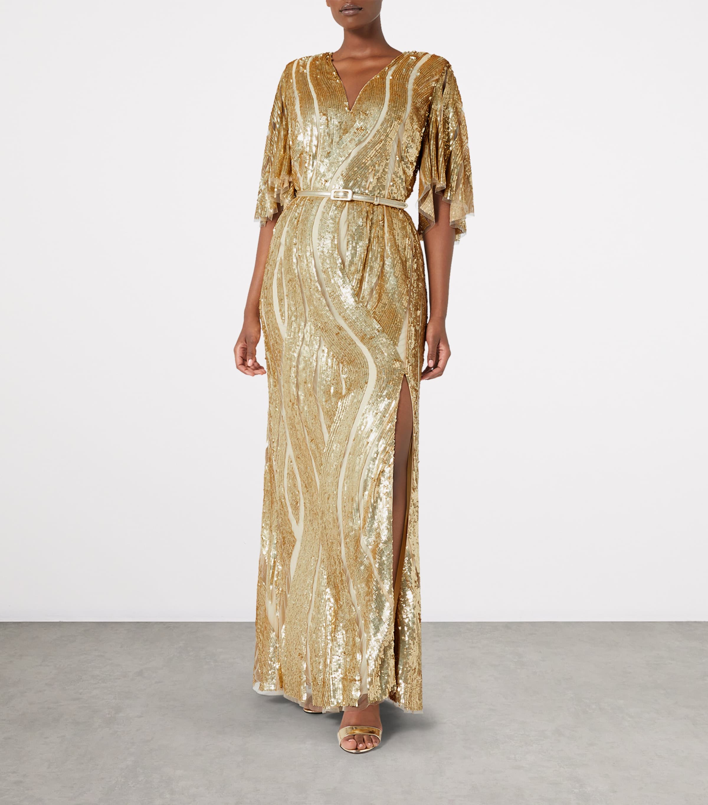 Sequinned Maxi Dress LIGHT GOLD Image 4