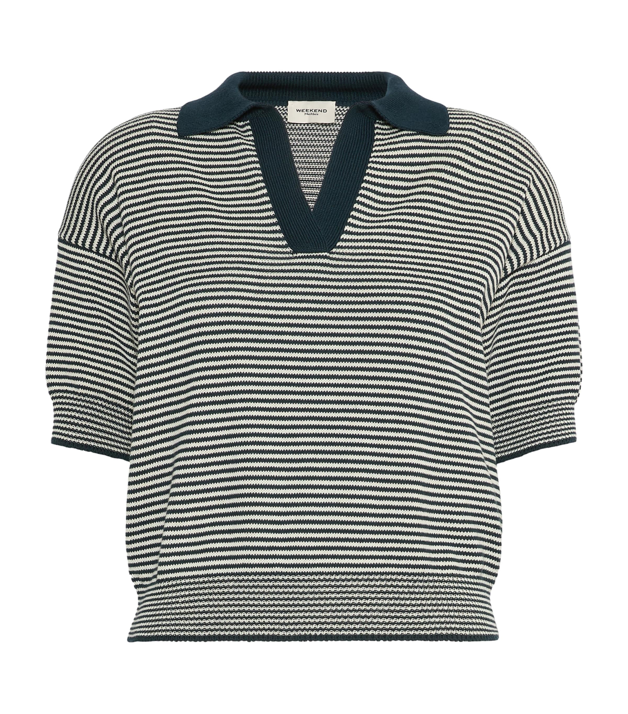 Weekend Max Mara Womens Cotton Stripe Short-Sleeve Sweater Navy Image 1