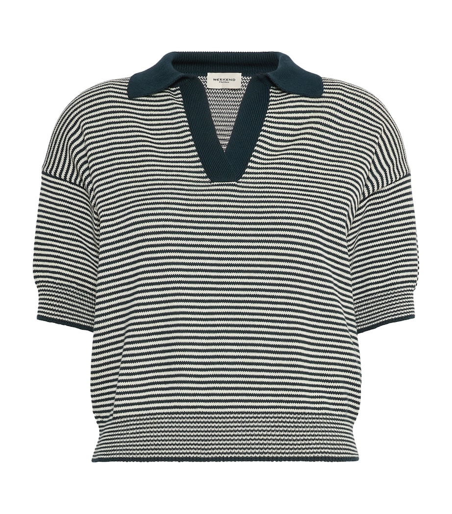 Weekend Max Mara Womens Cotton Stripe Short-Sleeve Sweater Navy Image 1
