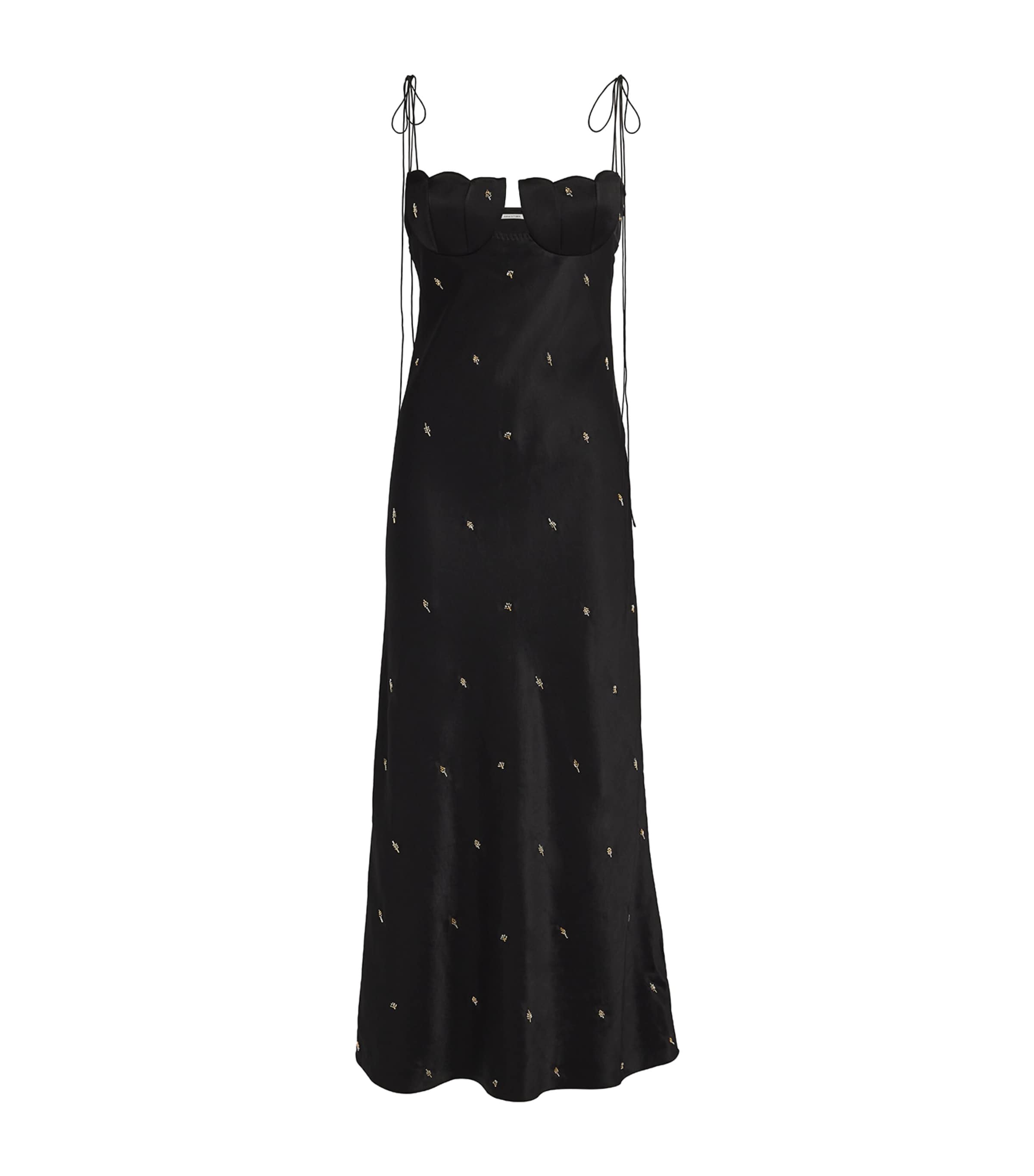 Anna October Satin Tulip Midi Dress In Black